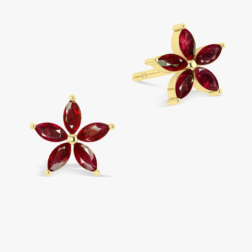 Red Ruby Flower Style Stud Earring