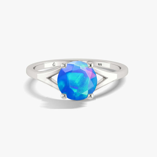 Round Faceted Blue Opal Stone Statement Ring