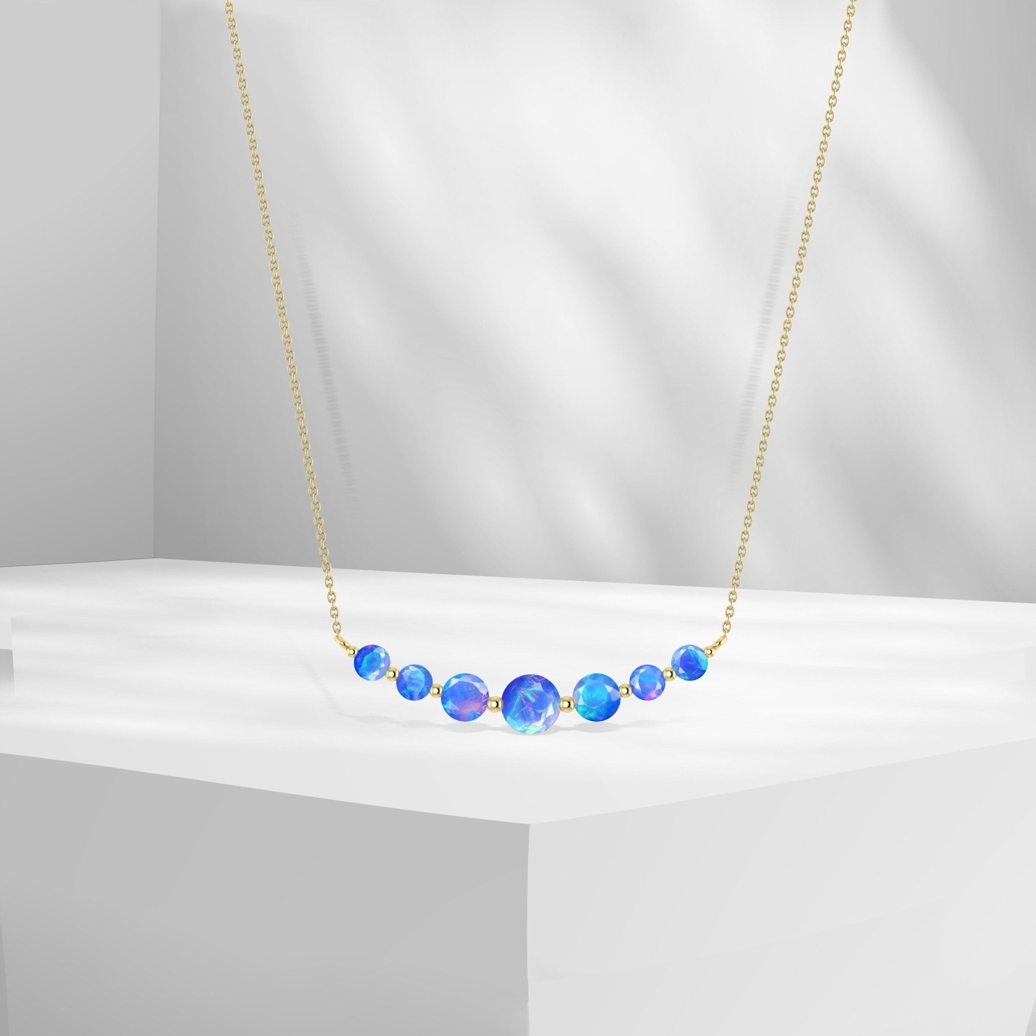 Round Fire Opal Bar Pendant for Women - Goodstone Jewels