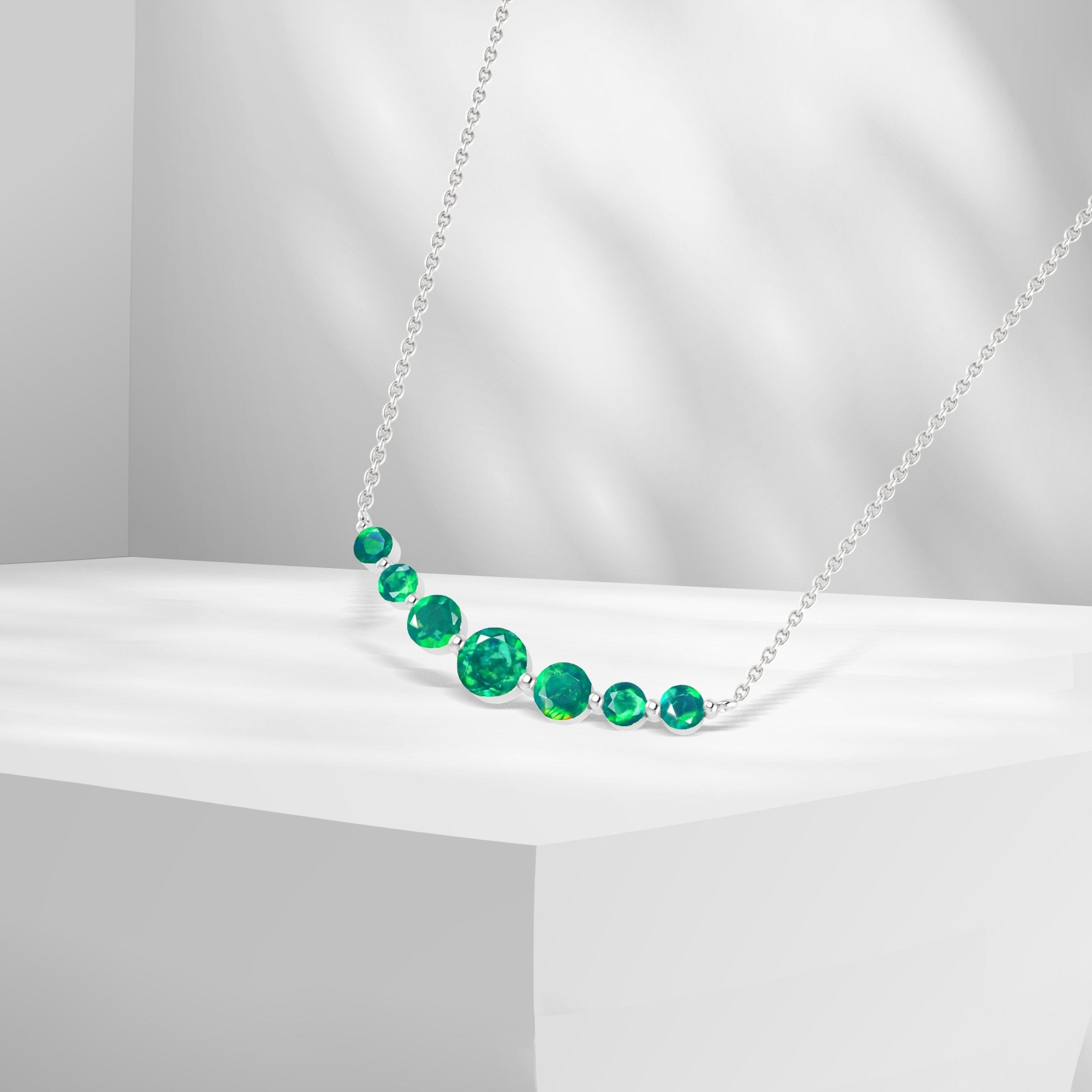 Round Fire Opal Bar Pendant for Women - Goodstone Jewels