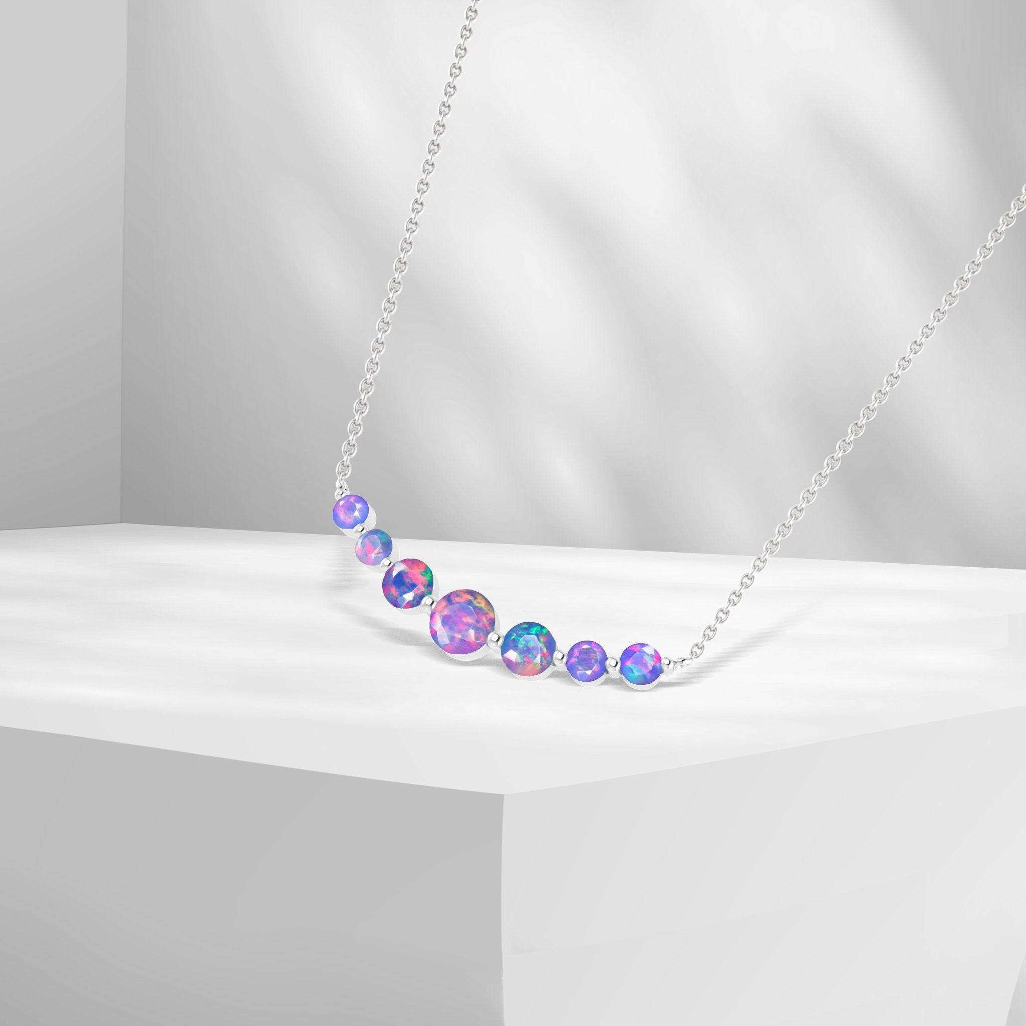 Round Fire Opal Bar Pendant for Women - Goodstone Jewels