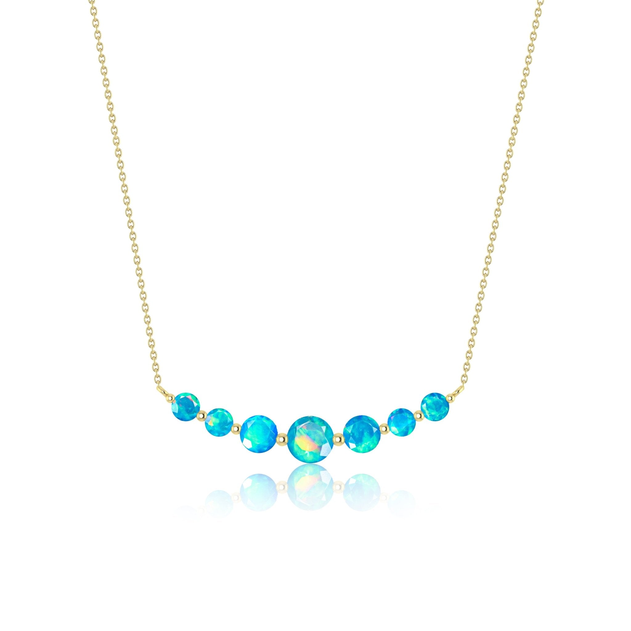 Round Fire Opal Bar Pendant for Women - Goodstone Jewels