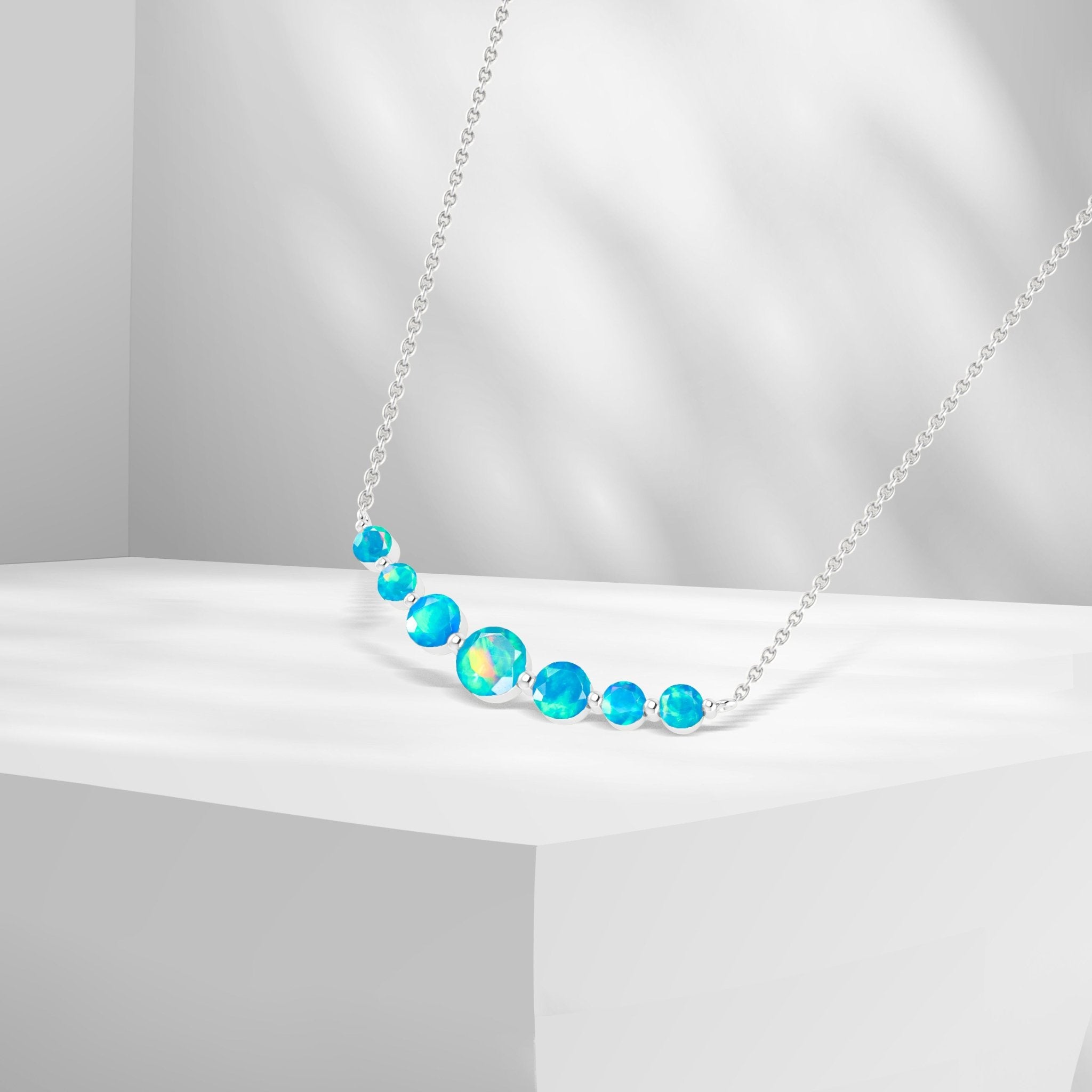 Round Fire Opal Bar Pendant for Women - Goodstone Jewels
