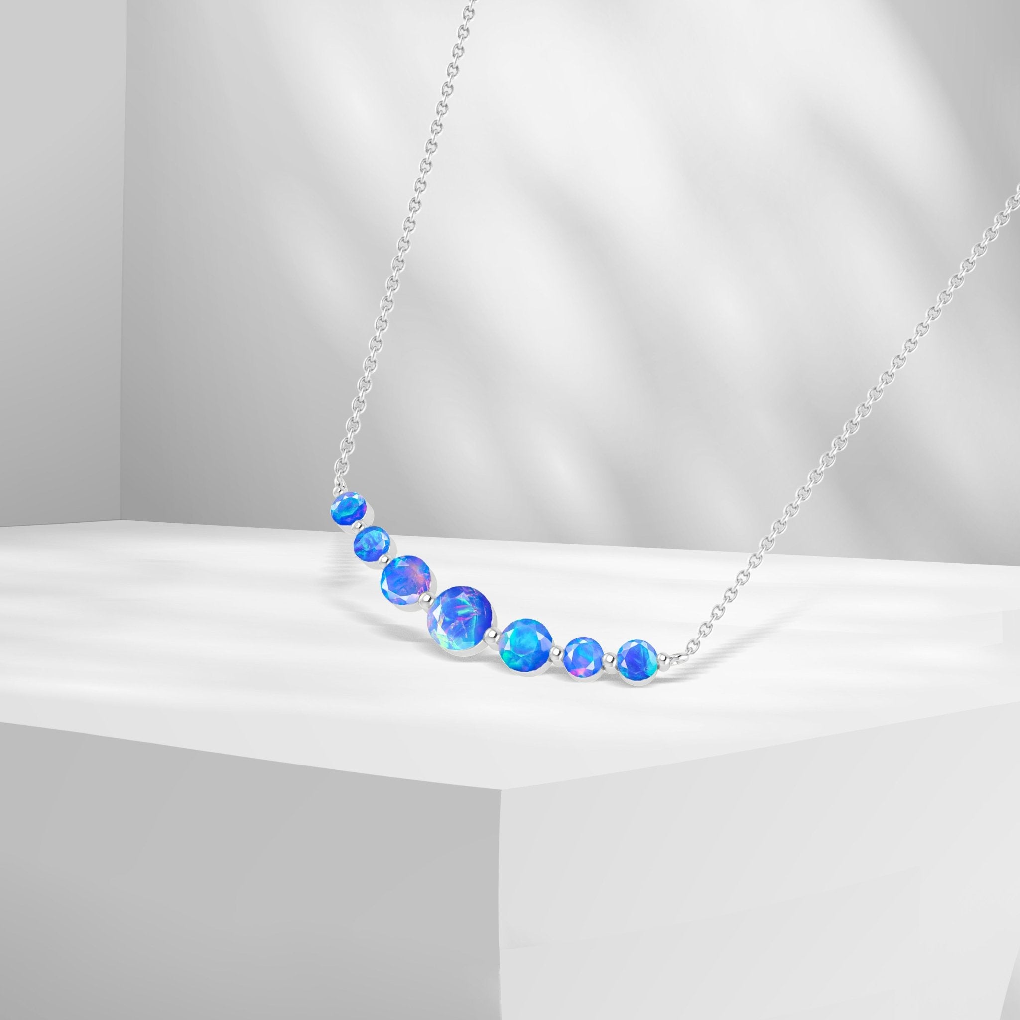 Round Fire Opal Bar Pendant for Women - Goodstone Jewels