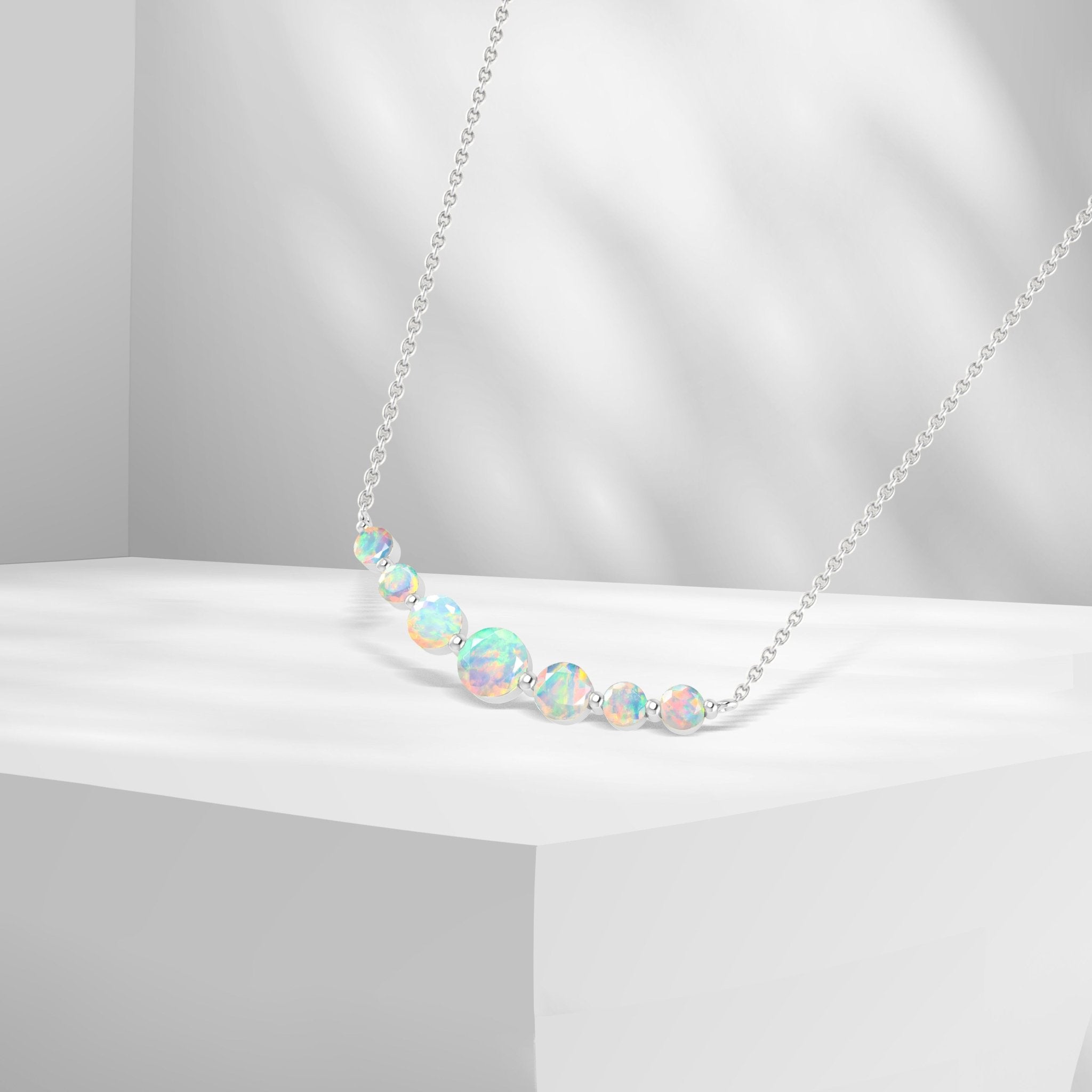 Round Fire Opal Bar Pendant for Women - Goodstone Jewels