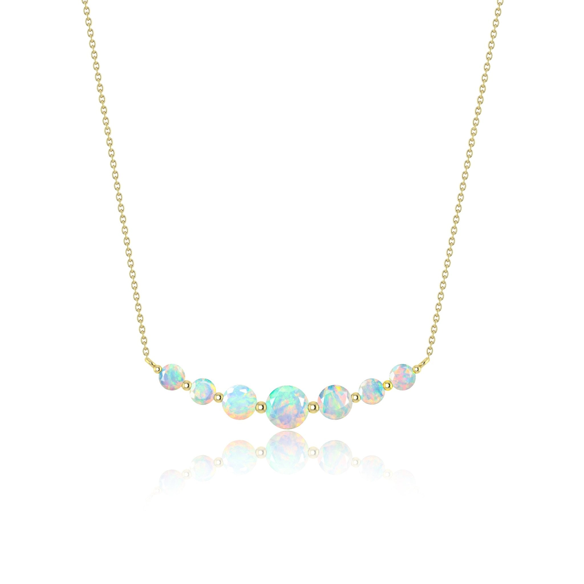 Round Fire Opal Bar Pendant for Women - Goodstone Jewels