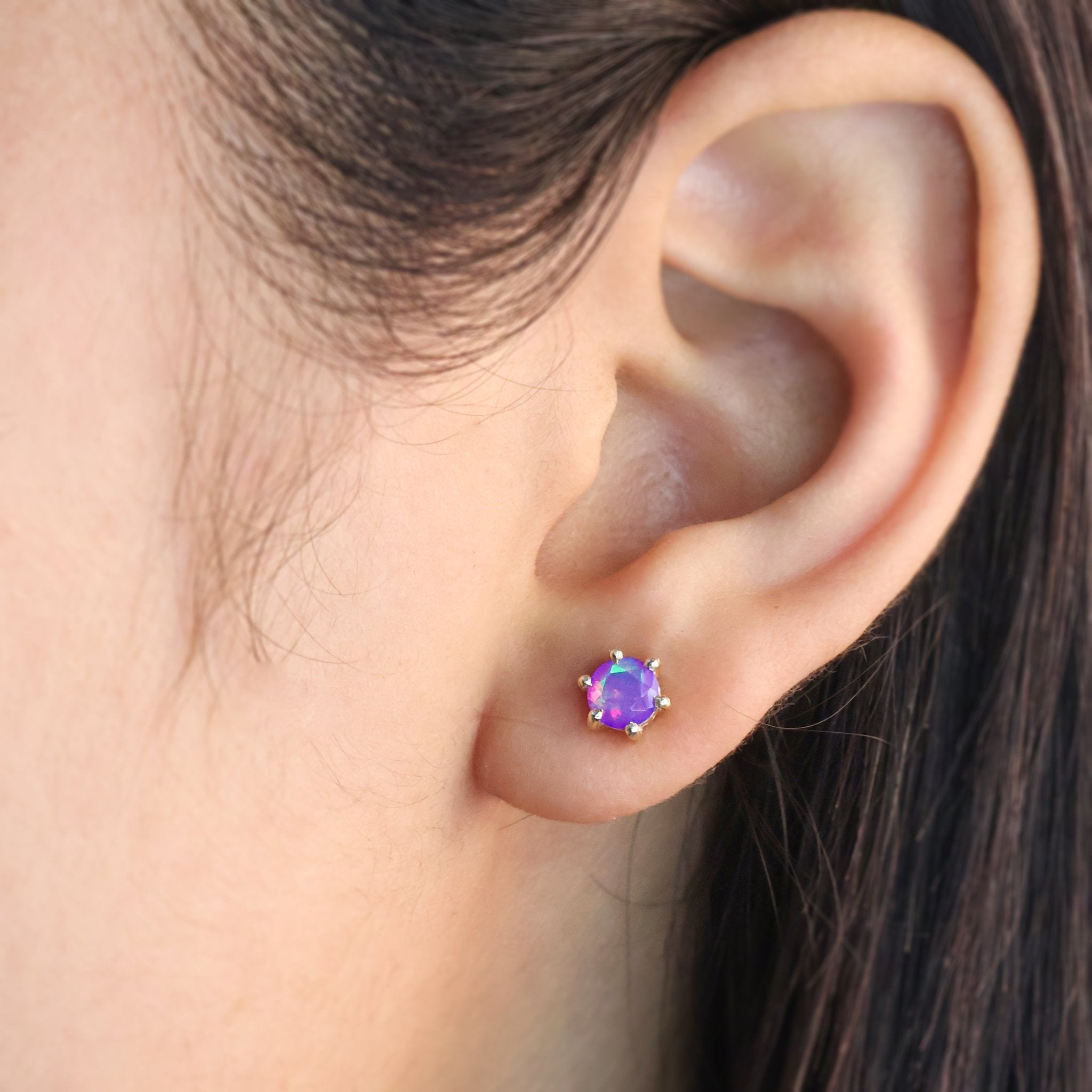 Round Lavender Opal Gemstone Simple Stud Earring - Goodstone Jewels