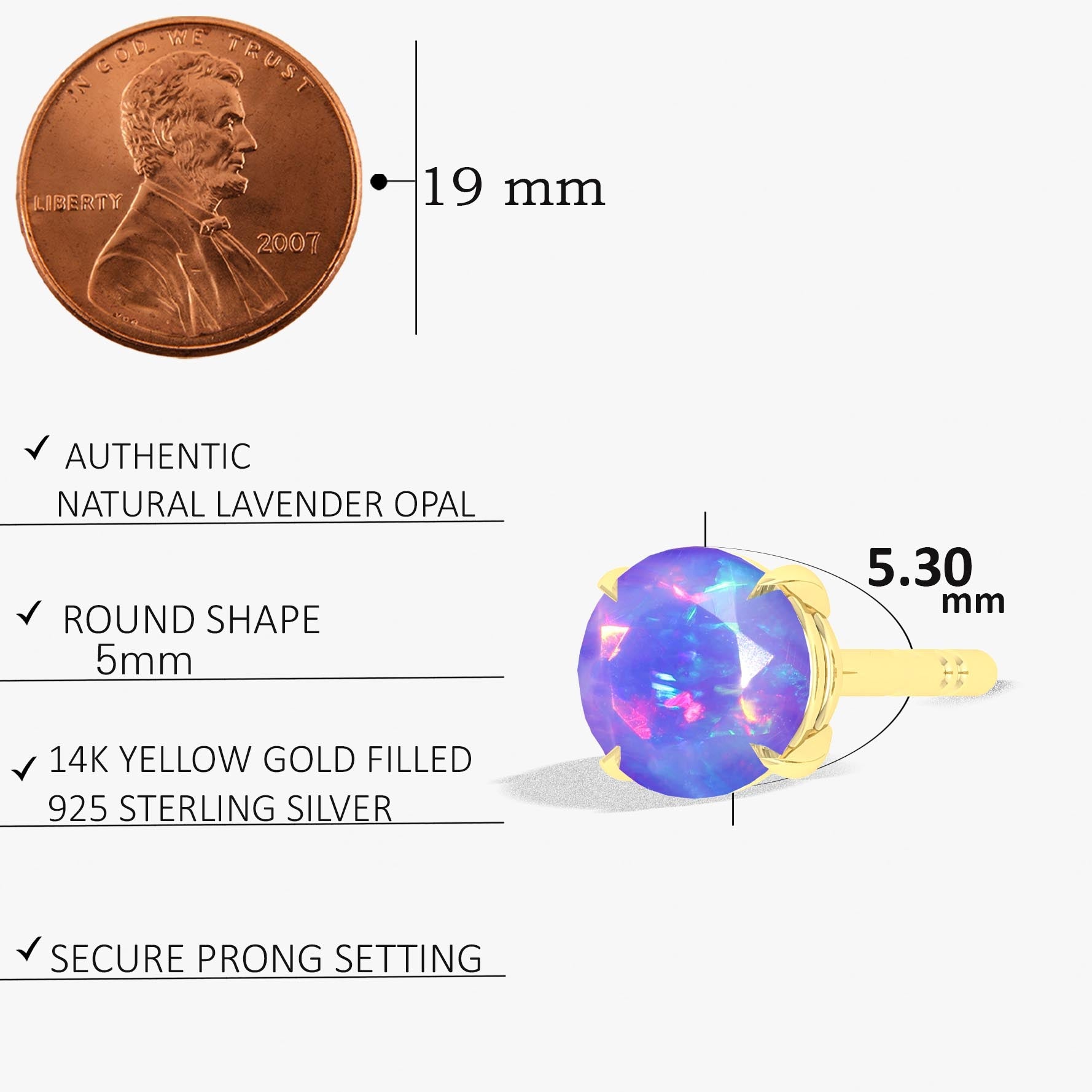 Round Lavender Opal Gemstone Simple Stud Earring - Goodstone Jewels
