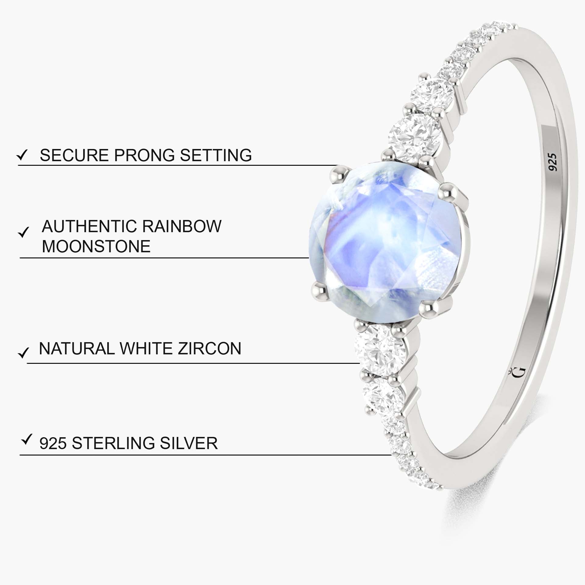 Round Moonstone with round Zircon Handcrafted ring - Goodstone Jewels