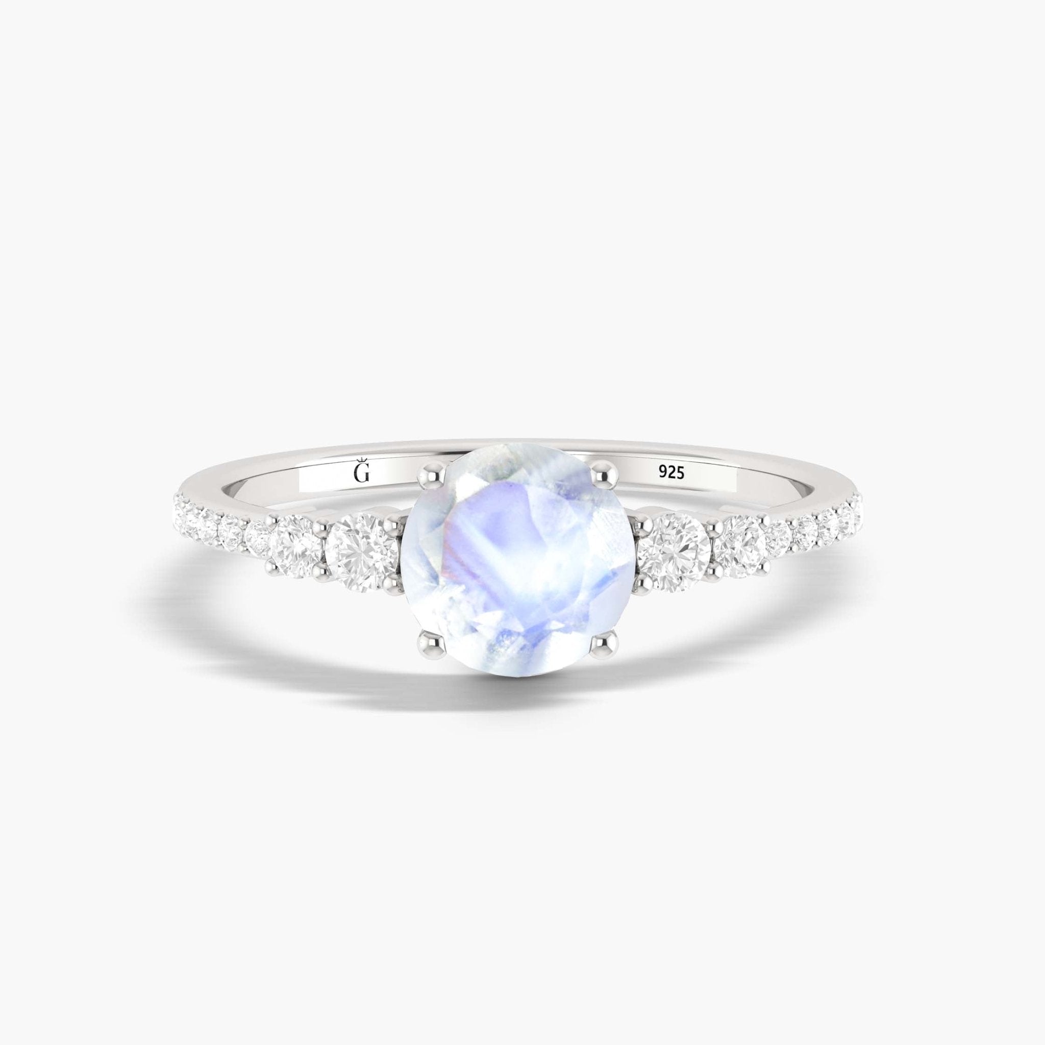 Round Moonstone with round Zircon Handcrafted ring - Goodstone Jewels