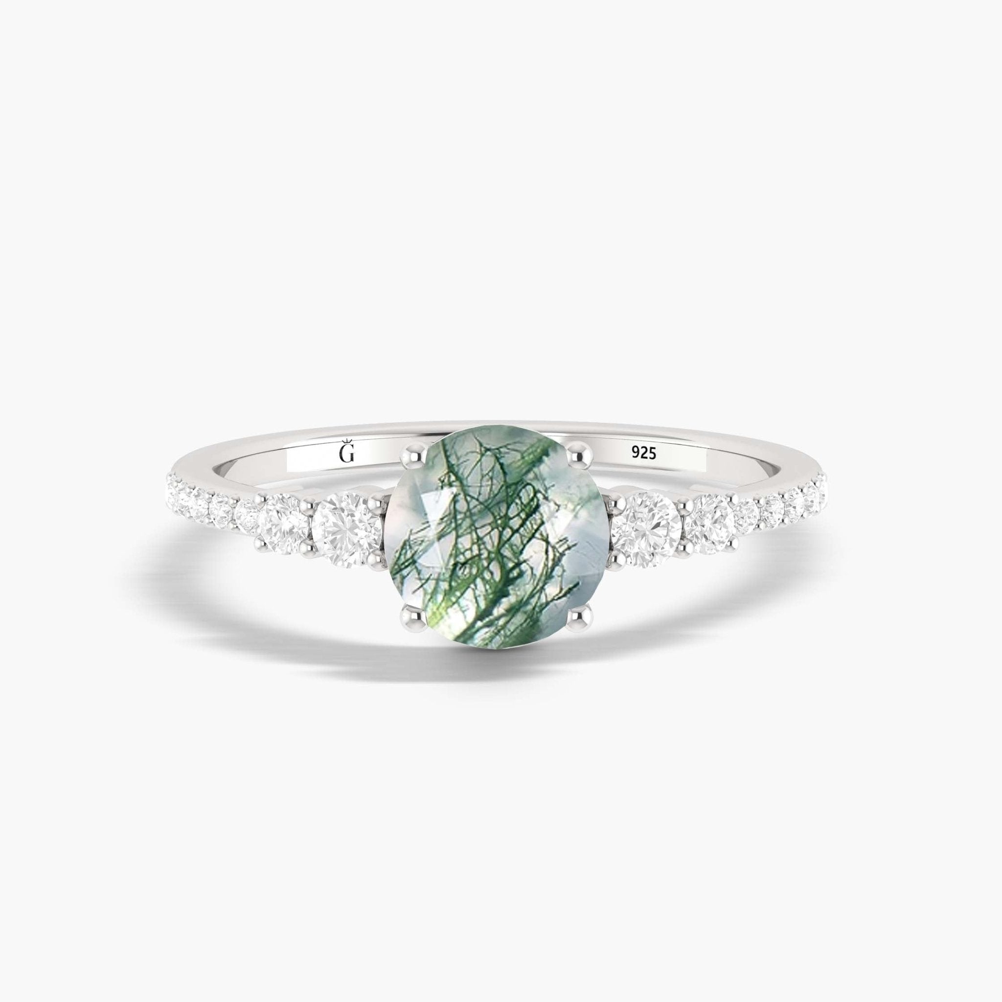 Round Moss Agate Gold wedding ring for women - Goodstone Jewels