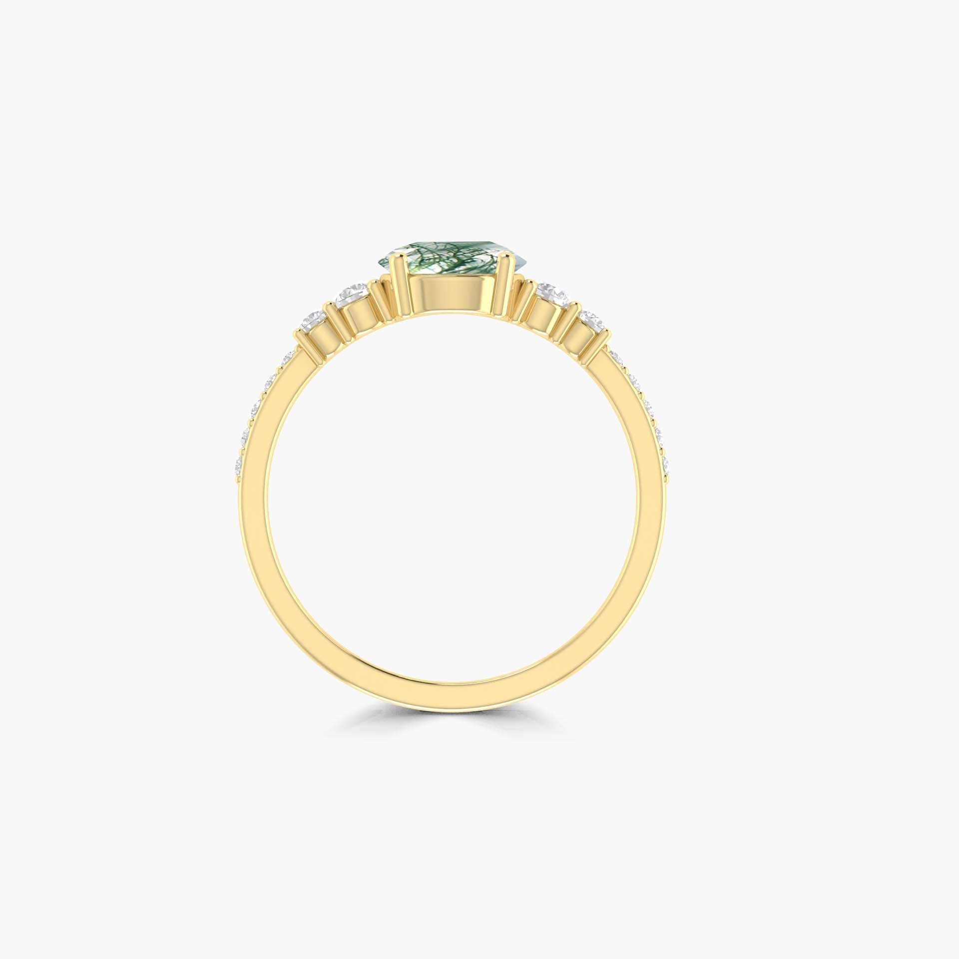 Round Moss Agate Gold wedding ring for women - Goodstone Jewels