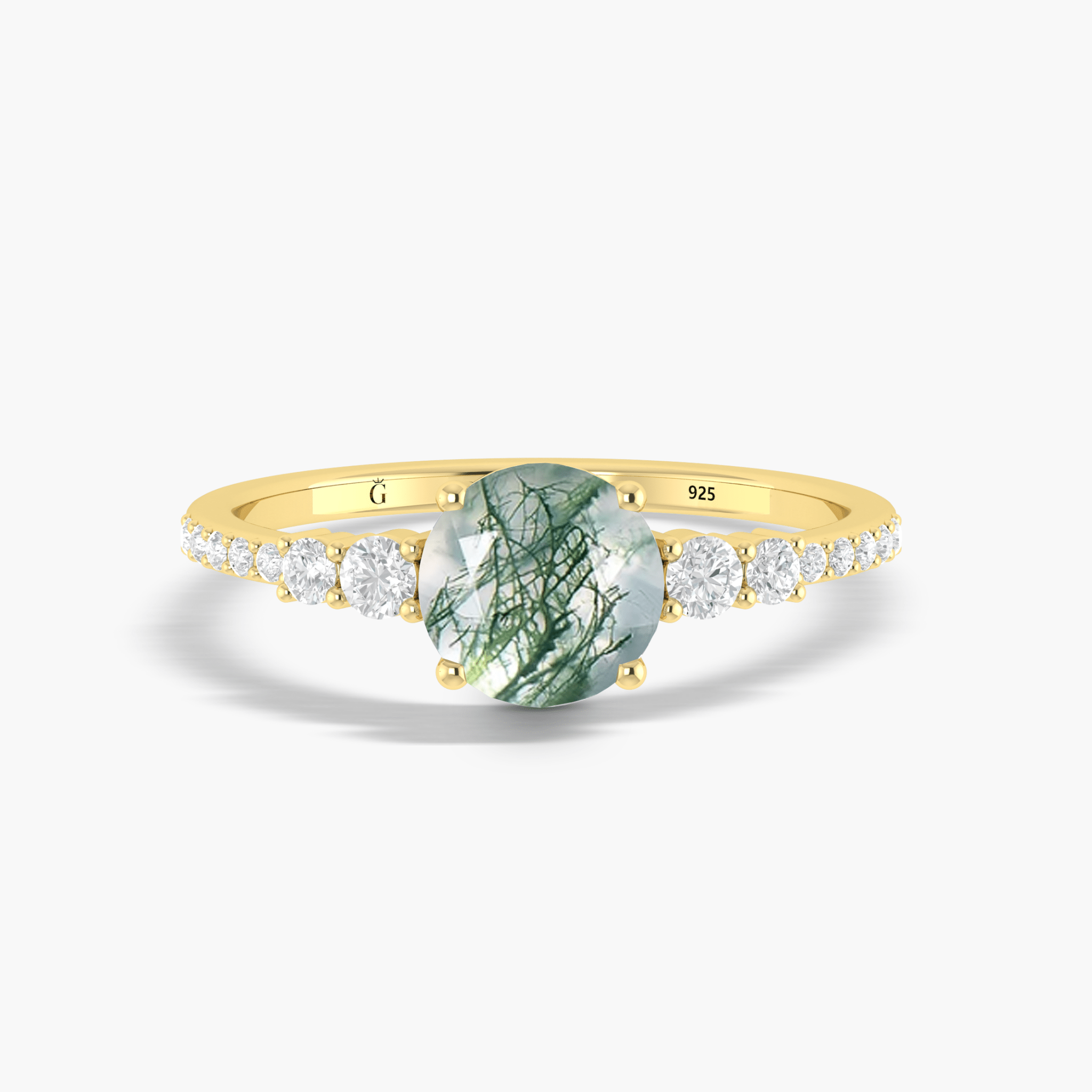 Round Moss Agate Gold wedding ring for women - Goodstone Jewels
