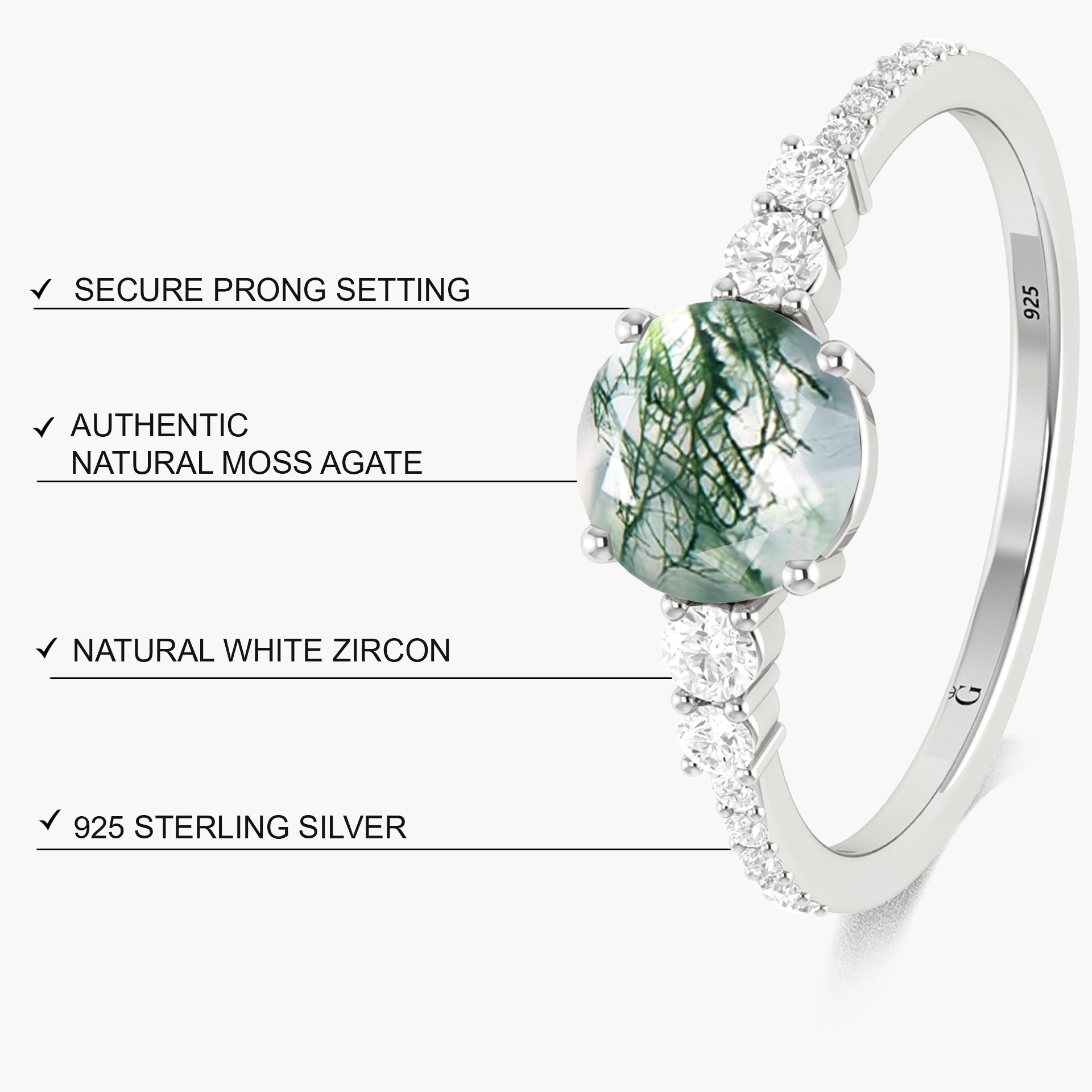 Round Moss Agate Gold wedding ring for women - Goodstone Jewels