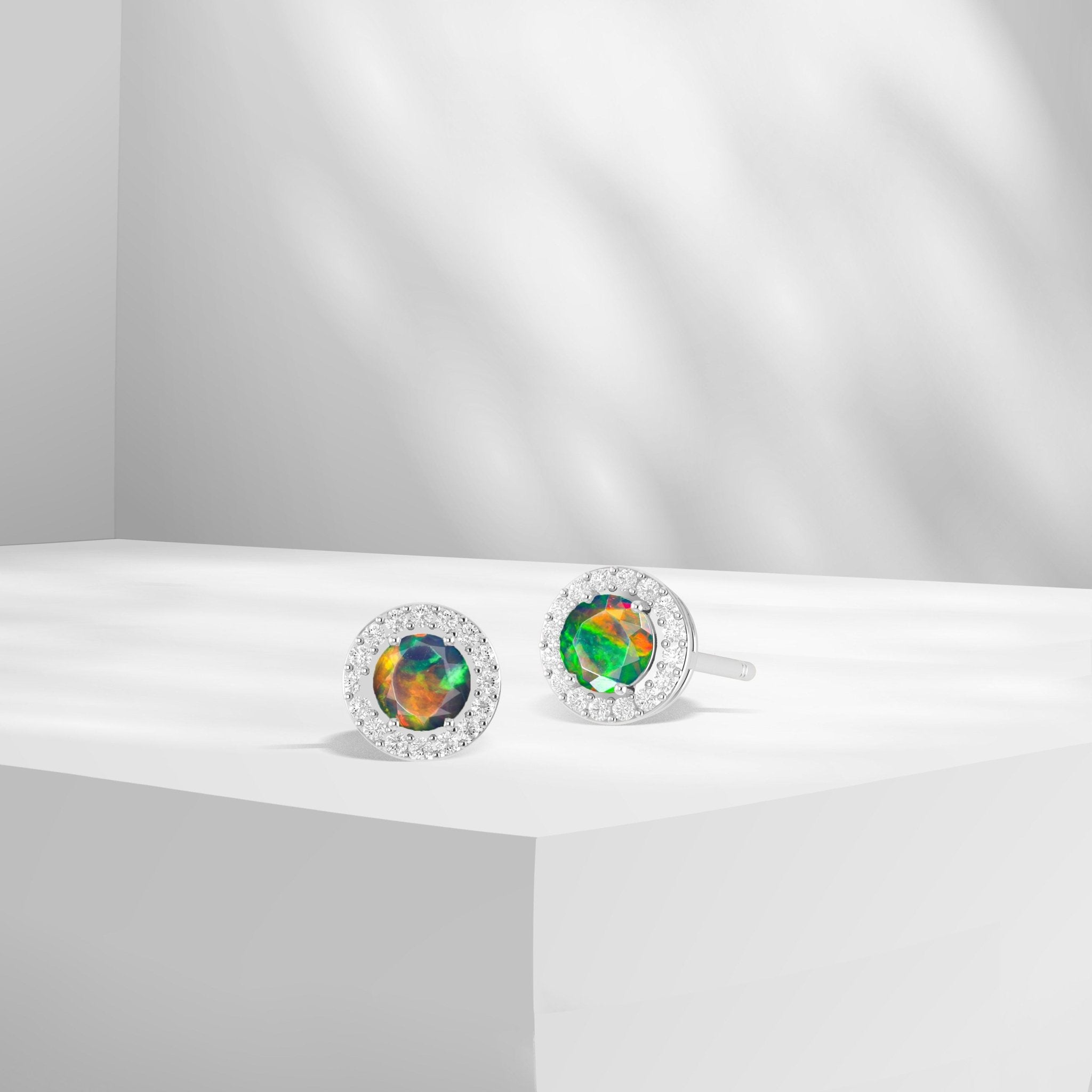 Round Multifire Opal Gemstone Stud Earring - Goodstone Jewels