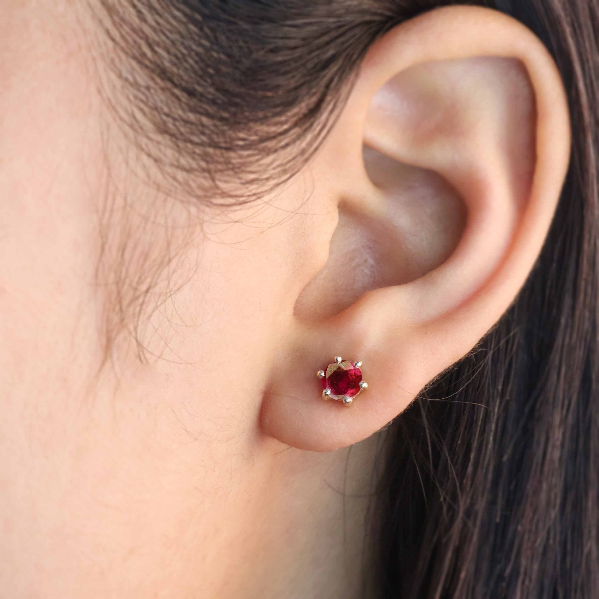 Round Red Ruby Gemstone Simple Stud Earring - Goodstone Jewels