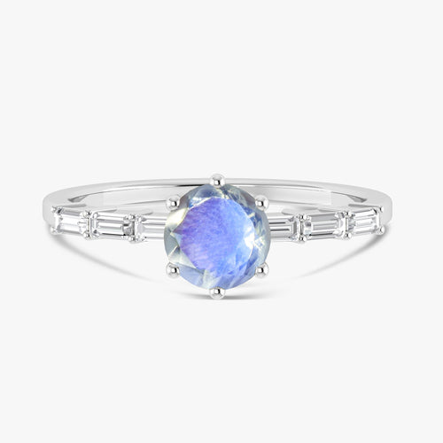 Moonstone Solitaire Ring with Zircon Side Stones