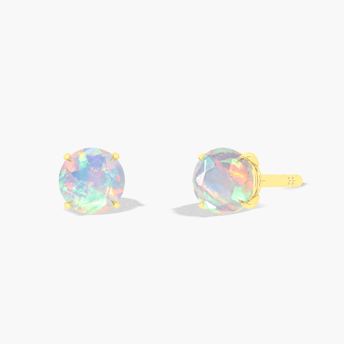 Round White Opal Gemstone Simple Stud Earring