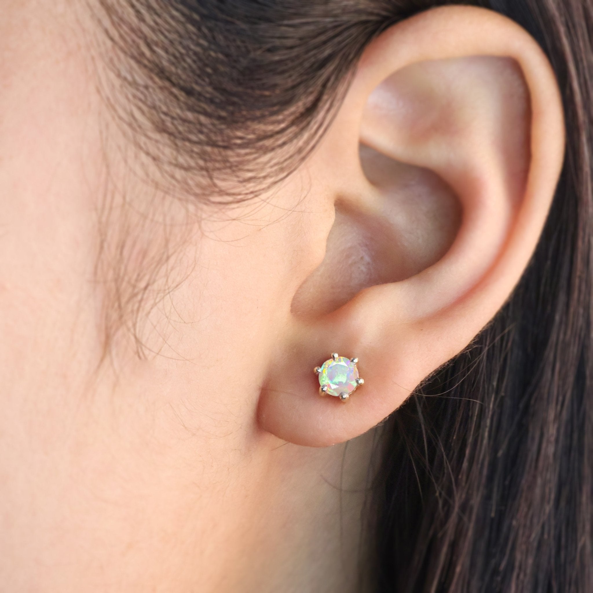 Round White Opal Gemstone Simple Stud Earring - Goodstone Jewels