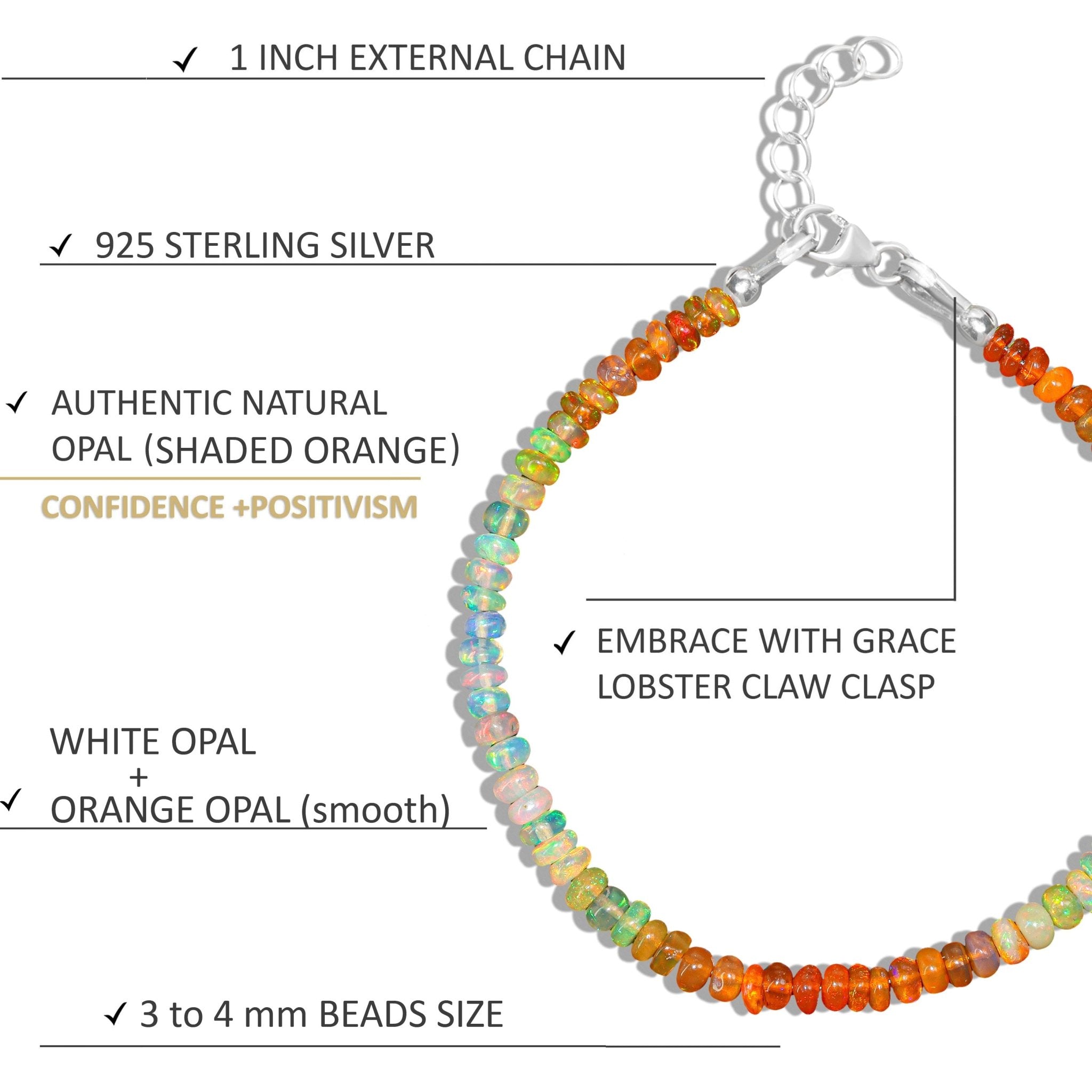 Shaded Plain Beaded Bracelet 4 - 5MM Natural Orange Opal - Goodstone Jewels