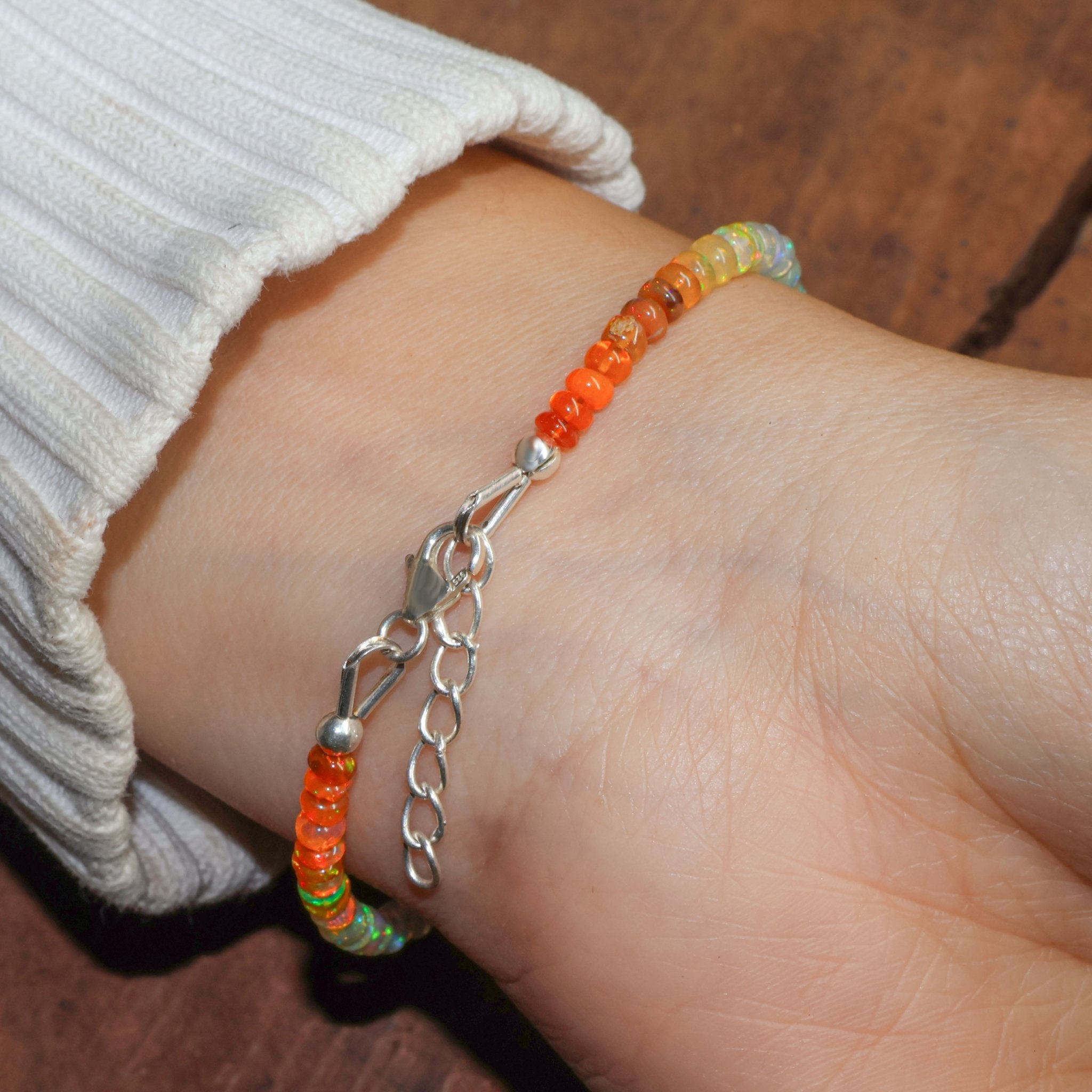 Shaded Plain Beaded Bracelet 4 - 5MM Natural Orange Opal - Goodstone Jewels