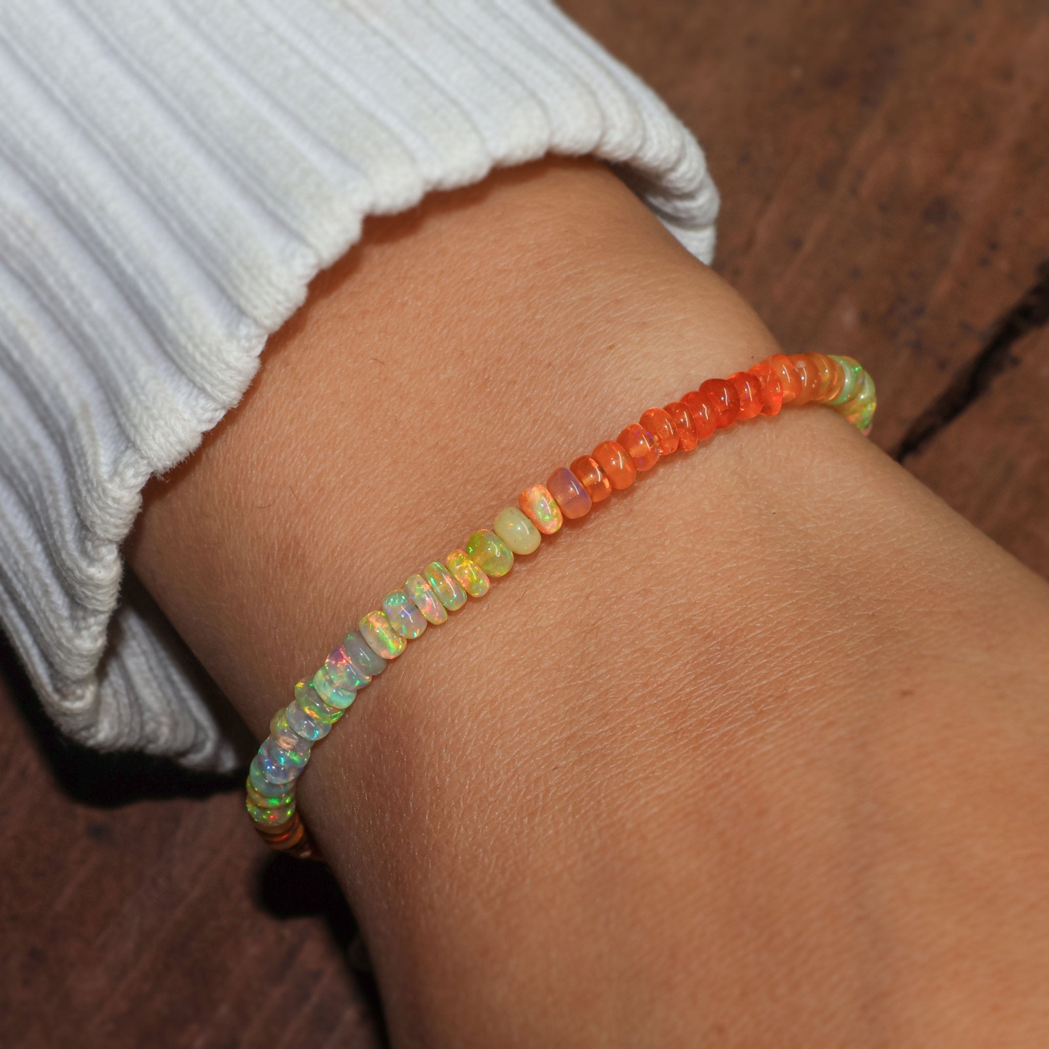 Shaded Plain Beaded Bracelet 4 - 5MM Natural Orange Opal - Goodstone Jewels