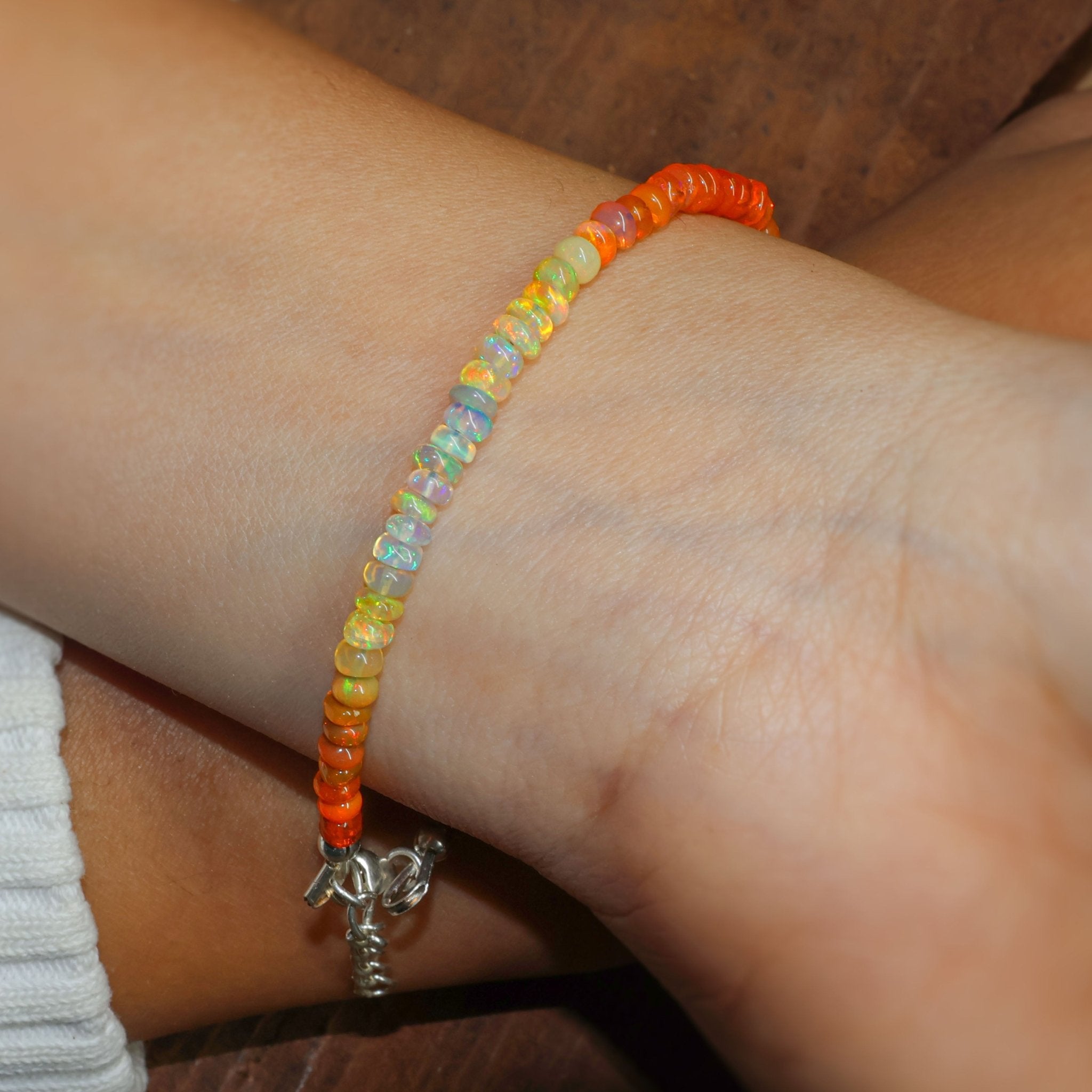 Shaded Plain Beaded Bracelet 4 - 5MM Natural Orange Opal - Goodstone Jewels