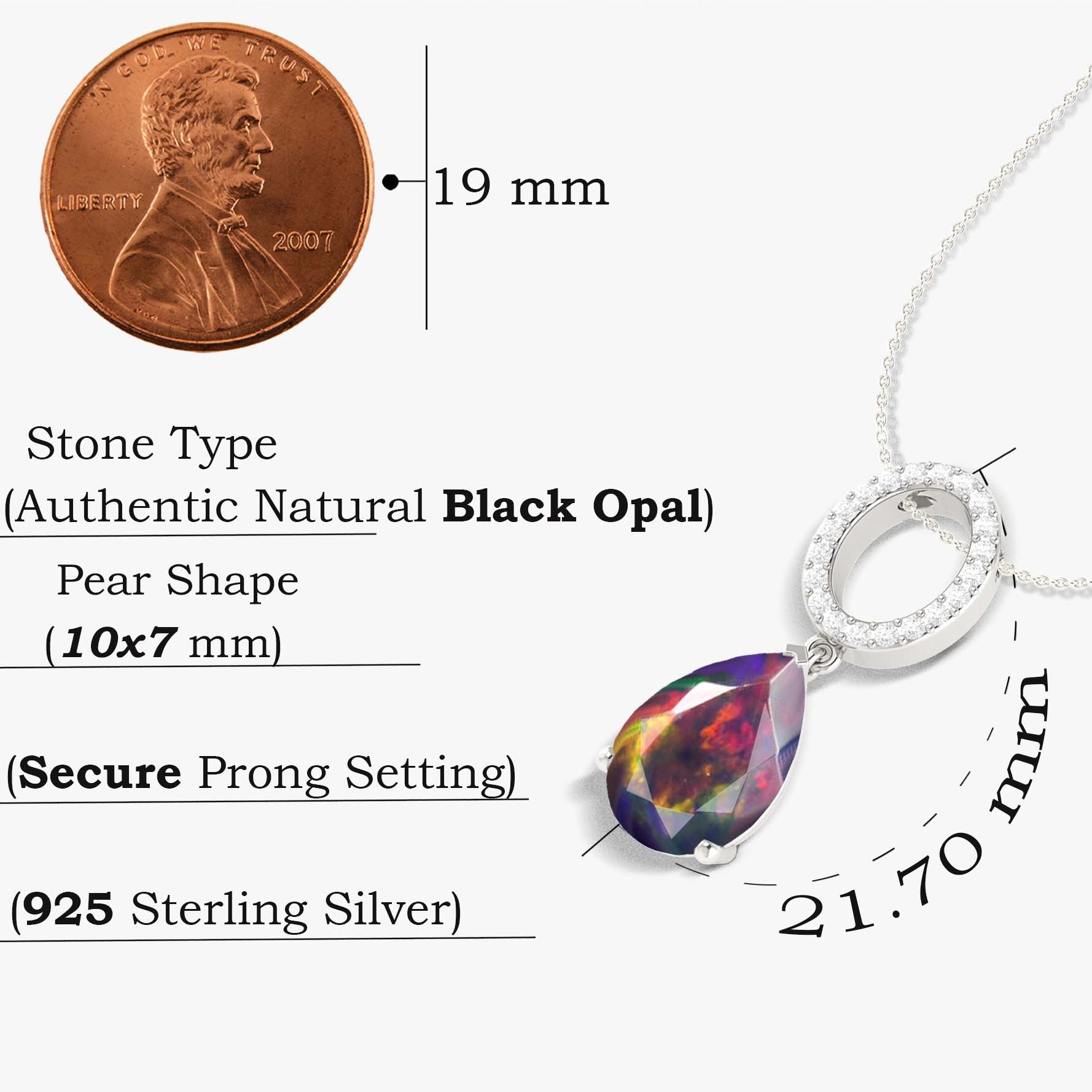 Single Pear Stone Drop Chain Pendant Necklace Natural Black Opal - Goodstone Jewels