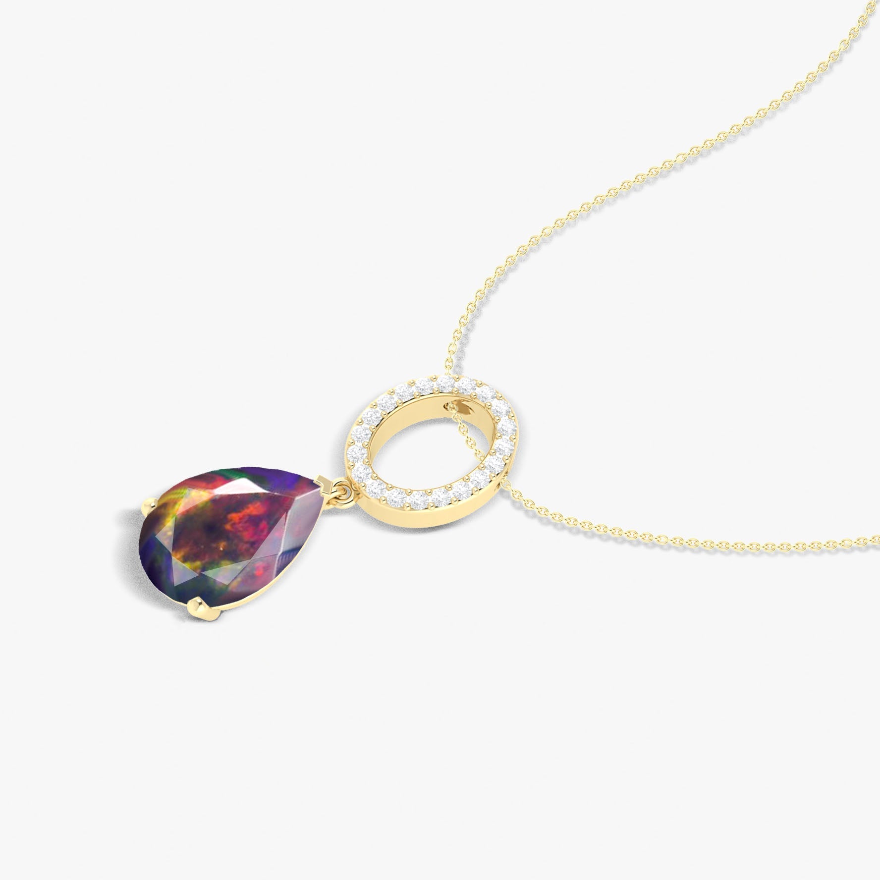 Single Pear Stone Drop Chain Pendant Necklace Natural Black Opal - Goodstone Jewels