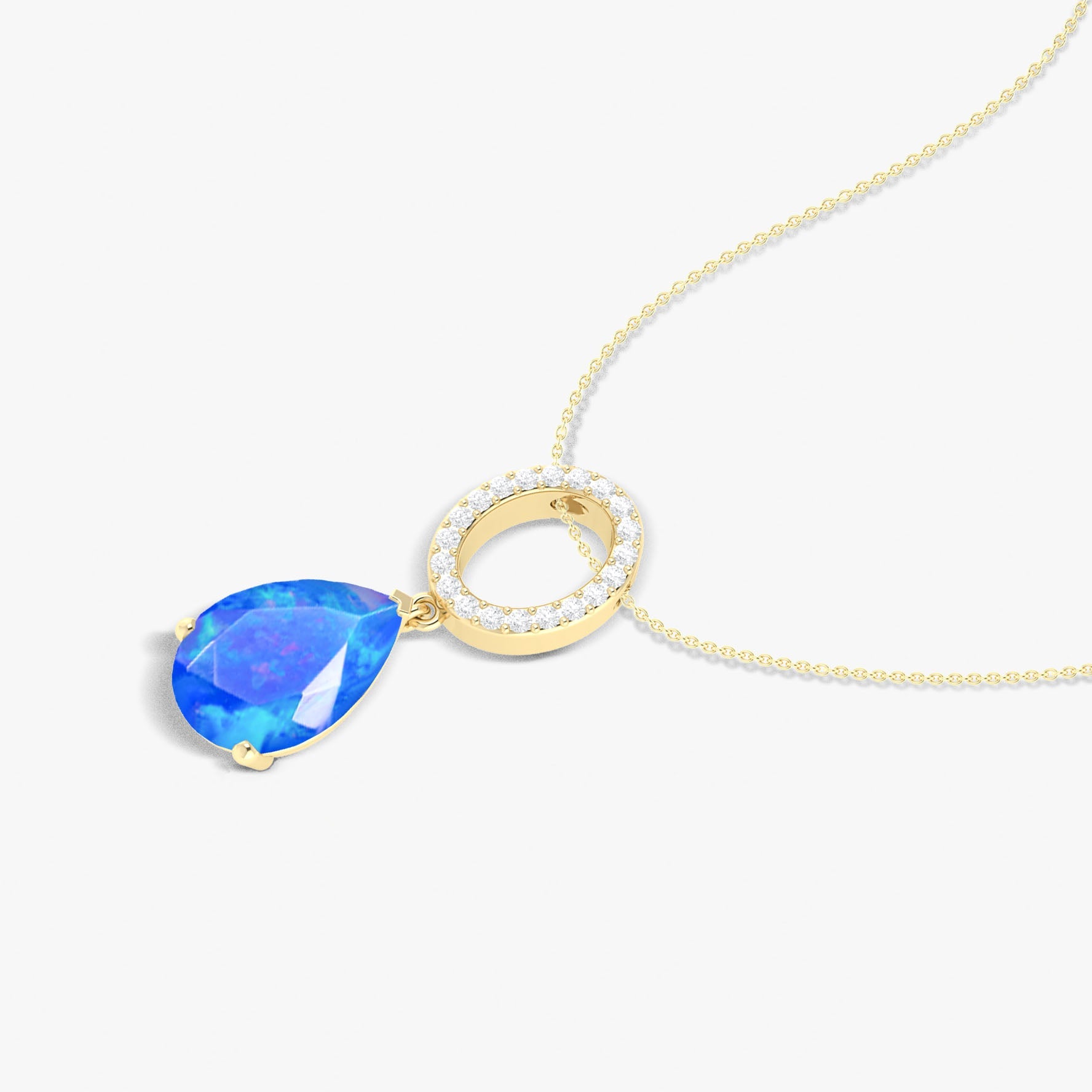 Single Pear Stone Drop Chain Pendant Necklace Natural Blue Opal - Goodstone Jewels