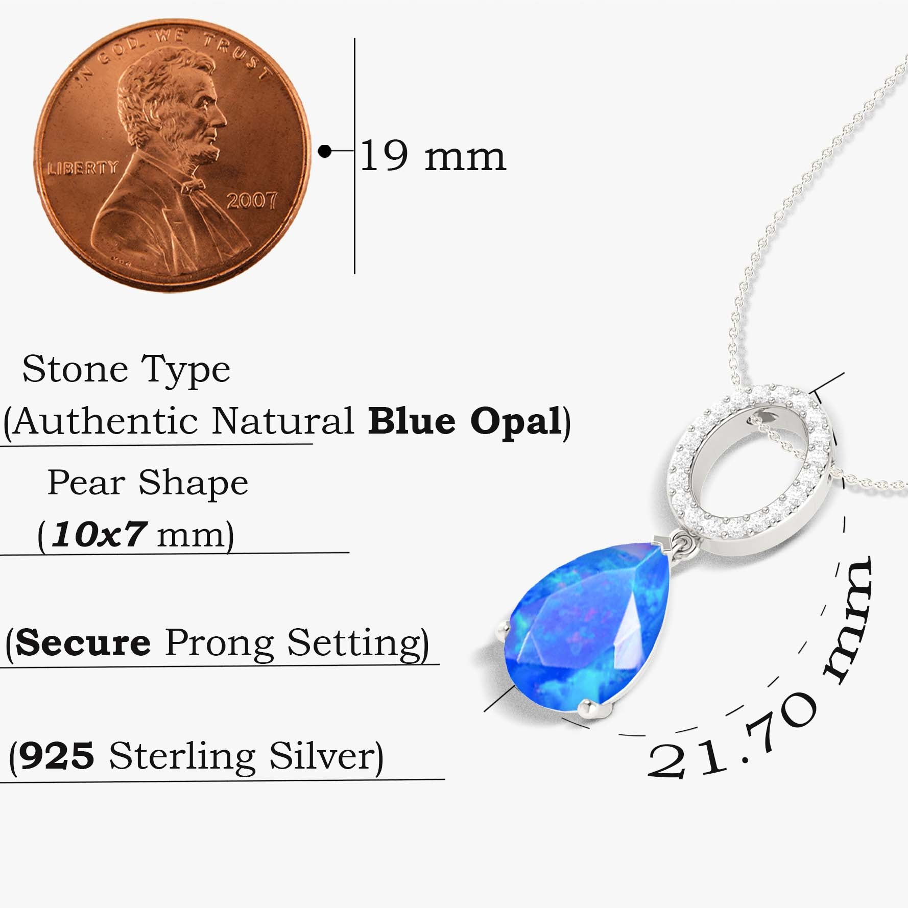 Single Pear Stone Drop Chain Pendant Necklace Natural Blue Opal - Goodstone Jewels
