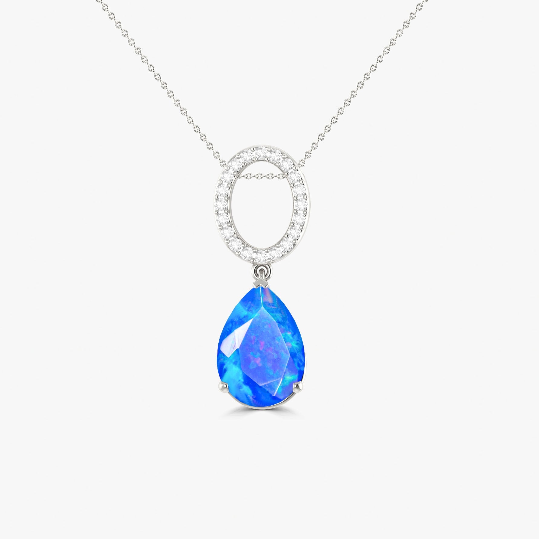 Single Pear Stone Drop Chain Pendant Necklace Natural Blue Opal - Goodstone Jewels