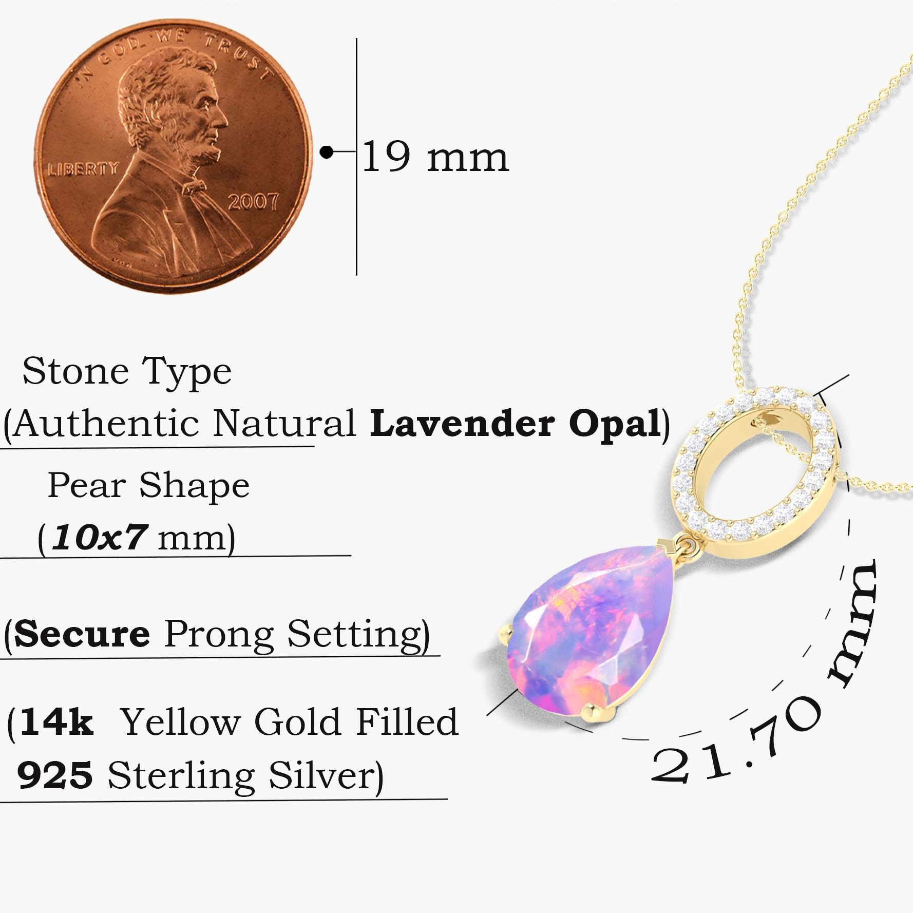 Single Pear Stone Drop Chain Pendant Necklace Natural Lavender Opal - Goodstone Jewels
