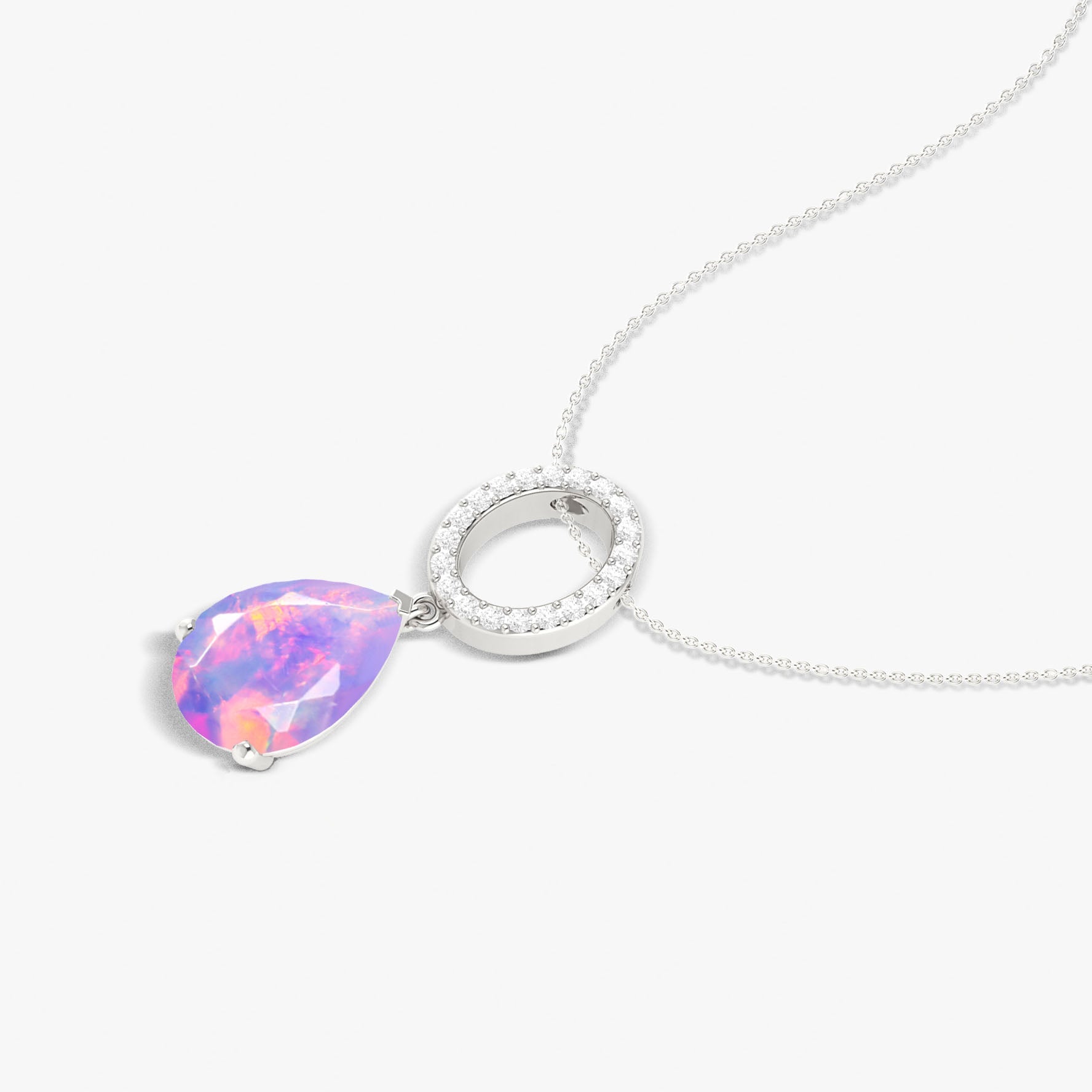 Single Pear Stone Drop Chain Pendant Necklace Natural Lavender Opal - Goodstone Jewels
