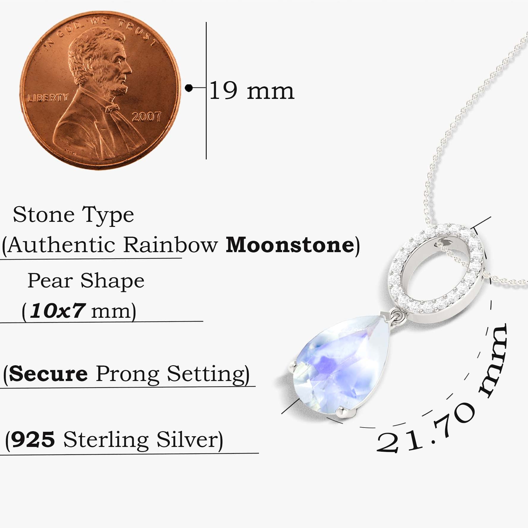 Single Pear Stone Drop Chain Pendant Necklace Natural Moonstone - Goodstone Jewels