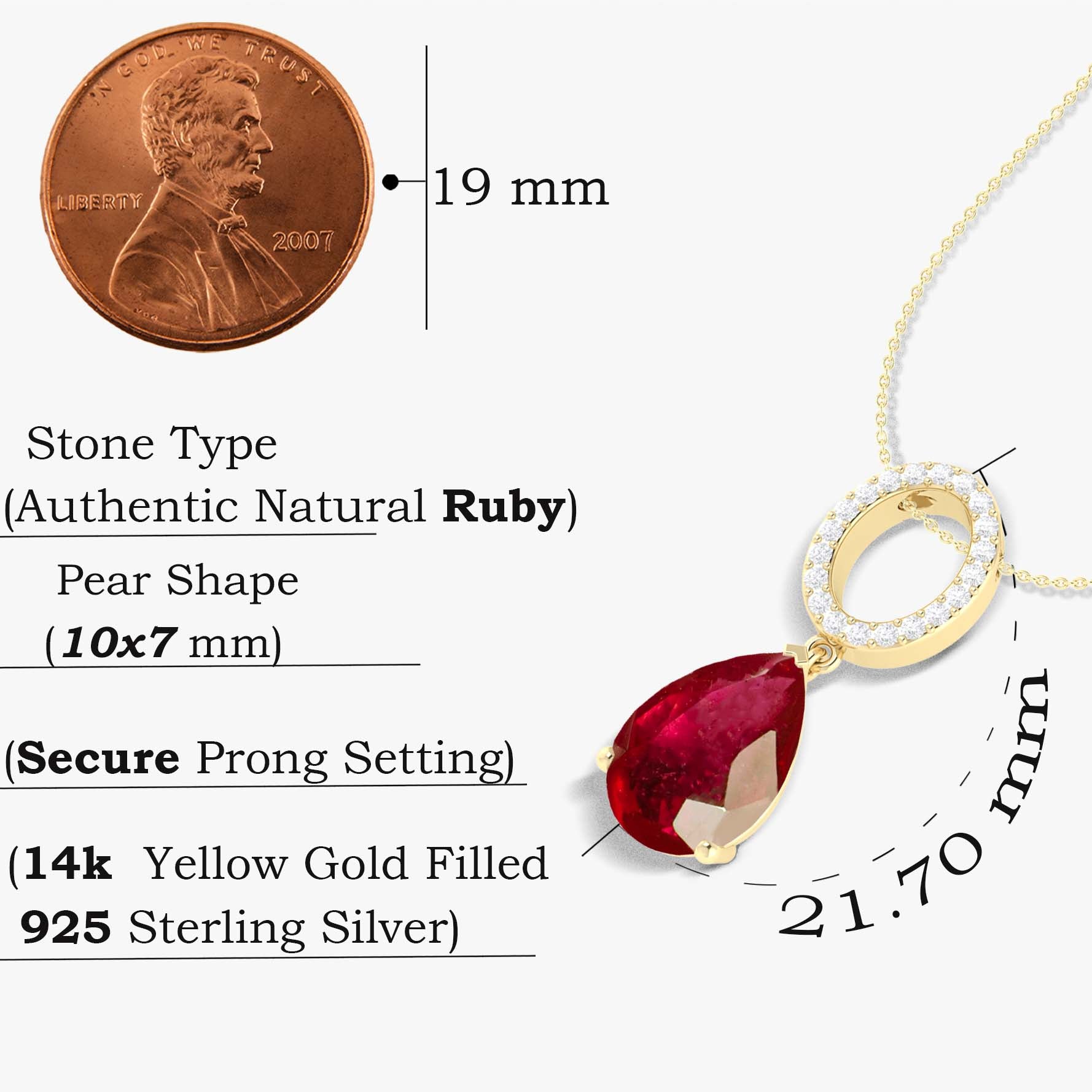 Single Pear Stone Drop Chain Pendant Necklace Natural Ruby - Goodstone Jewels