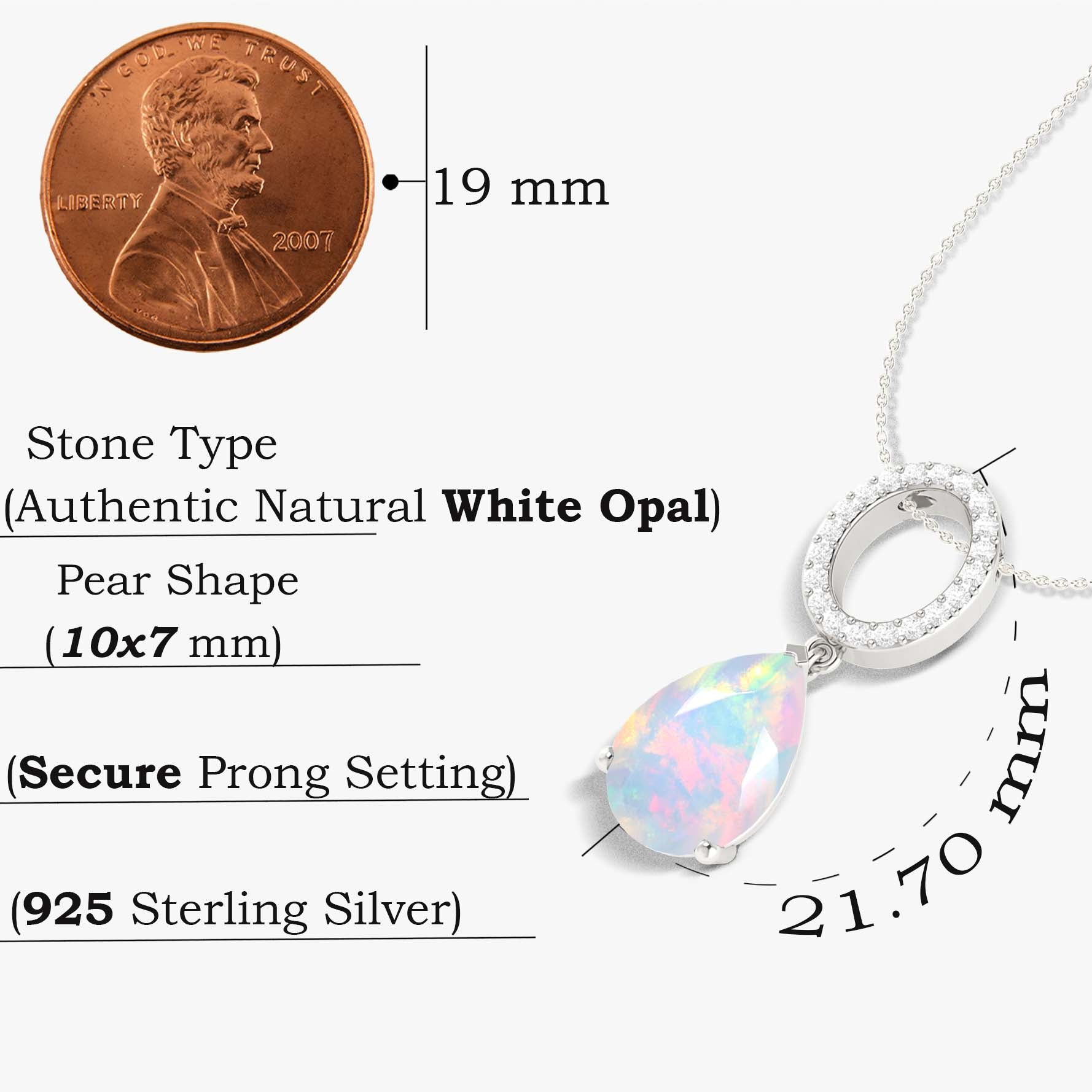 Single Pear Stone Drop Chain Pendant Necklace Natural White Opal - Goodstone Jewels