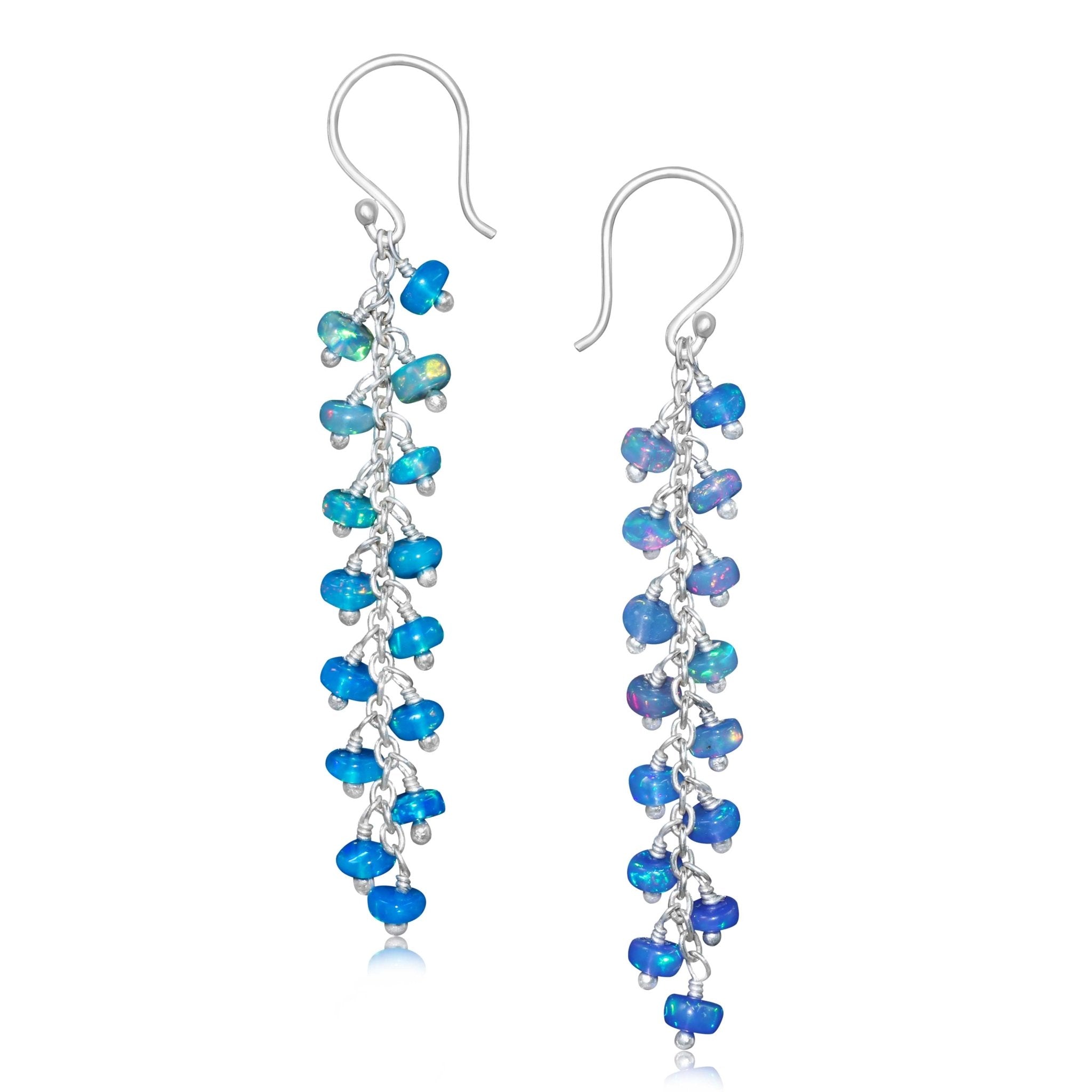 Sky Blue fire Ethiopian opal beaded chain cluster earrings - Goodstone Jewels