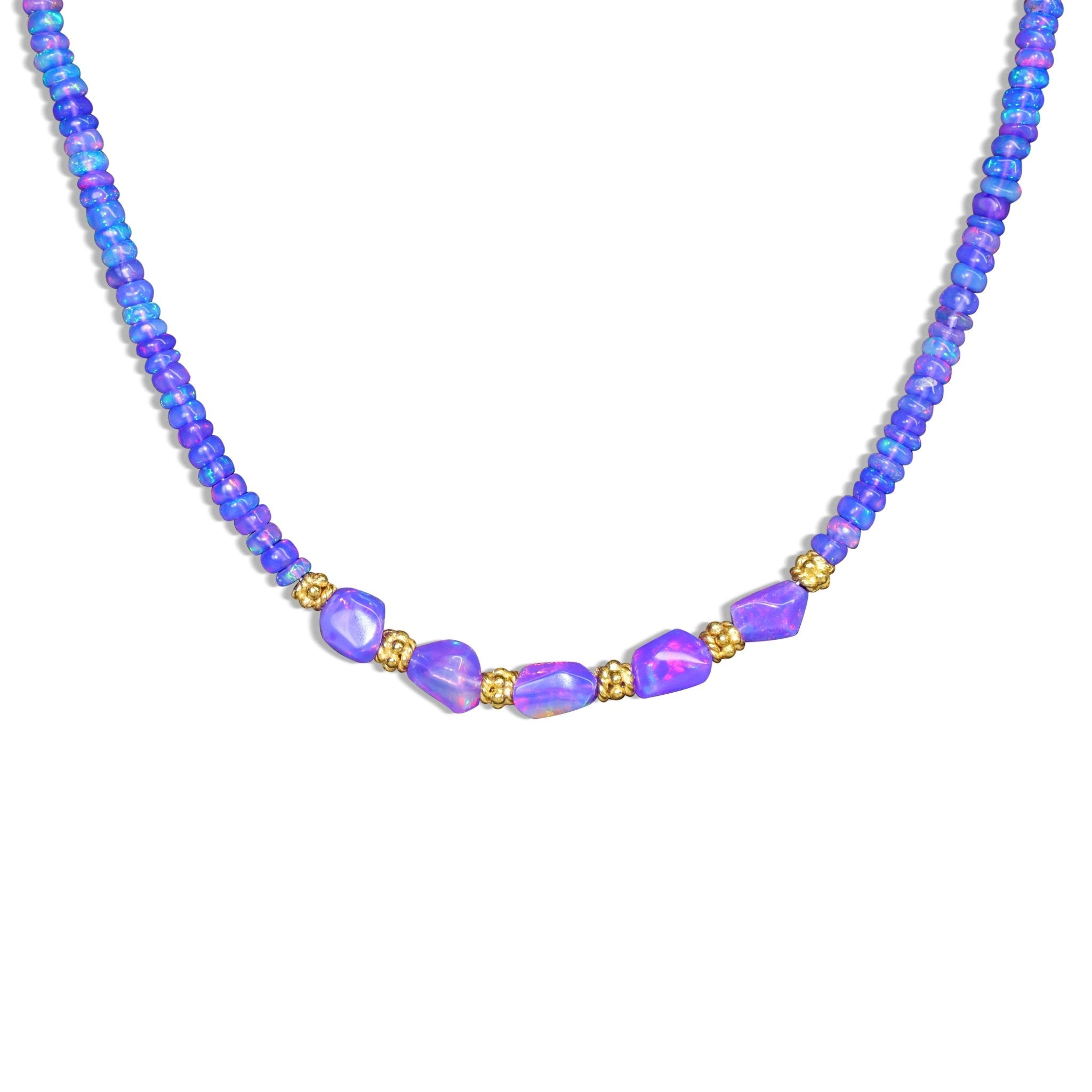 Smooth Lavender Opal Tumble Beaded With Circular Golden Beads Necklace - Goodstone Jewels