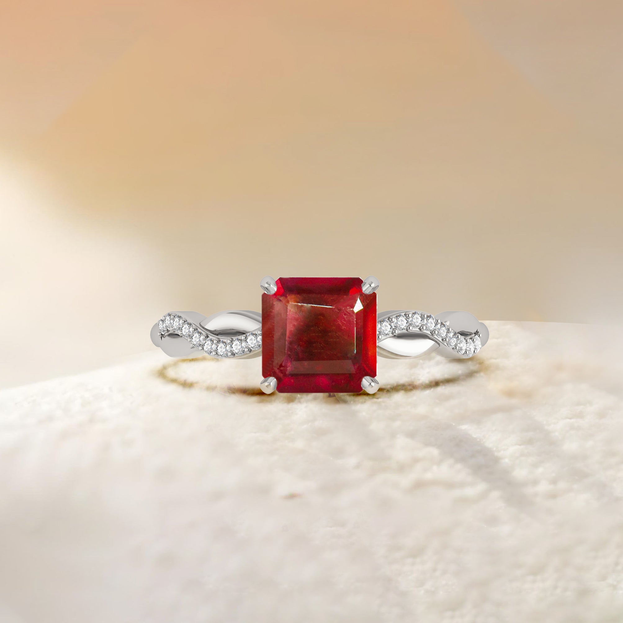 Square Shape Natural Ruby Crossover Ring - Goodstone Jewels