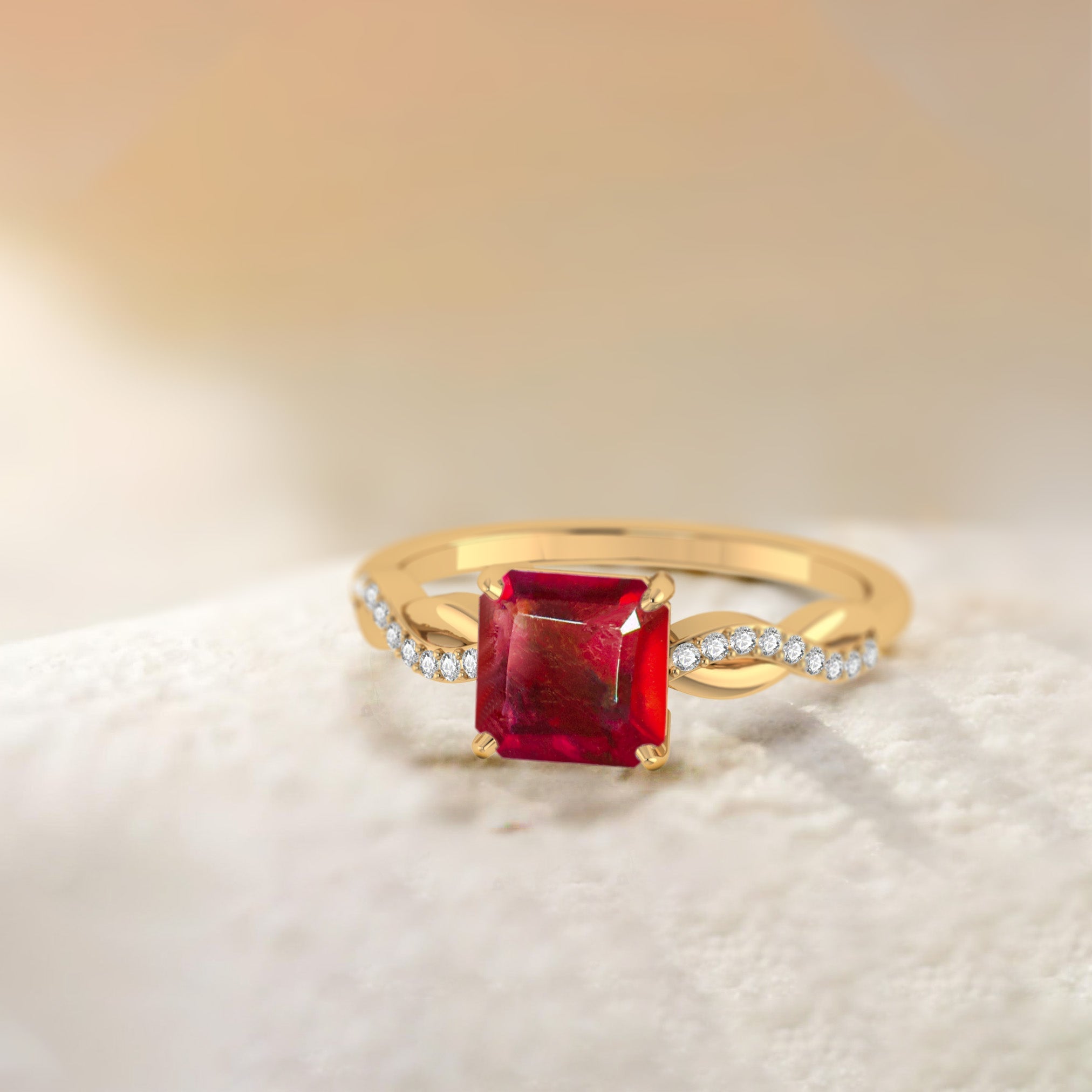 Square Shape Natural Ruby Crossover Ring - Goodstone Jewels