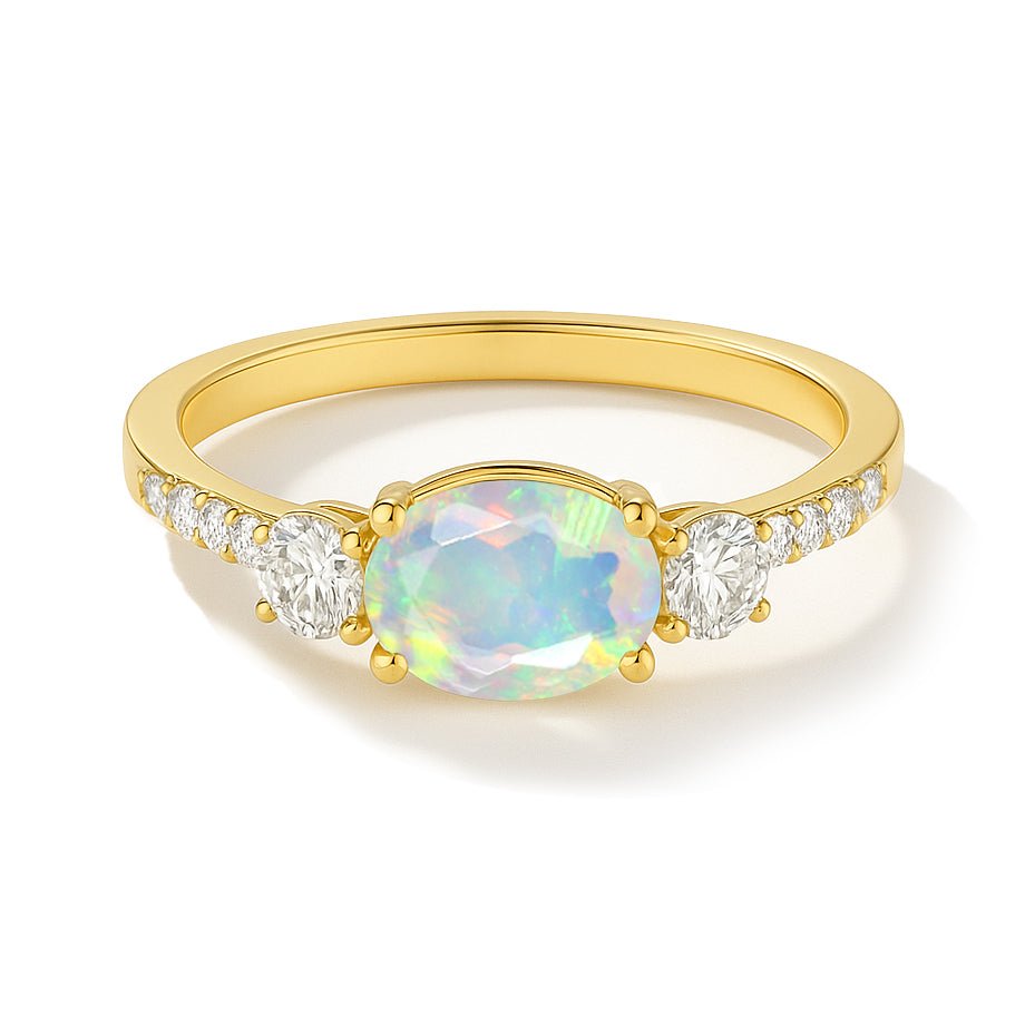 Statement Birthstone Ring with Natural White Opal Faceted Stone - Goodstone Jewels