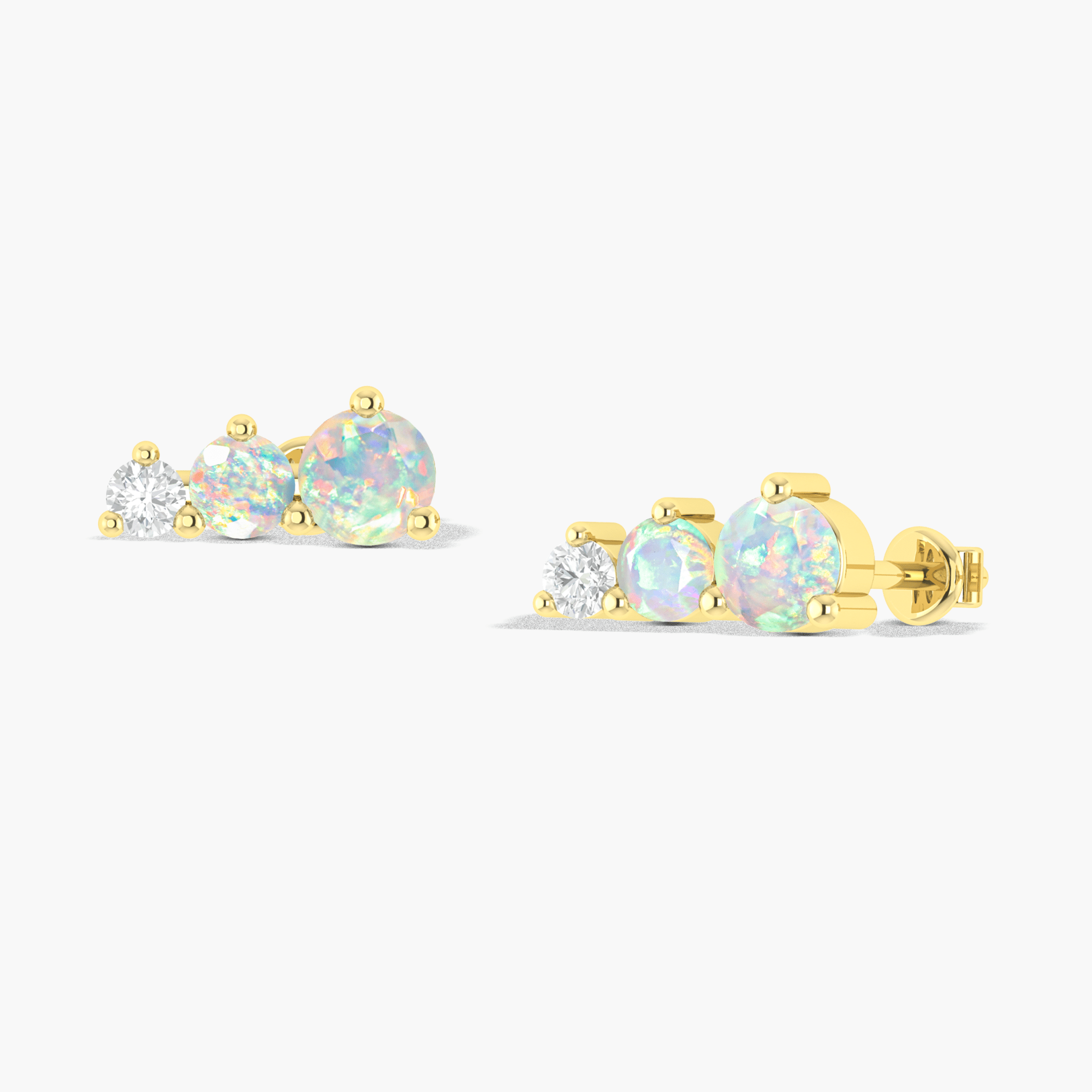Three Round White Opal Stone Stud Earring - Goodstone Jewels