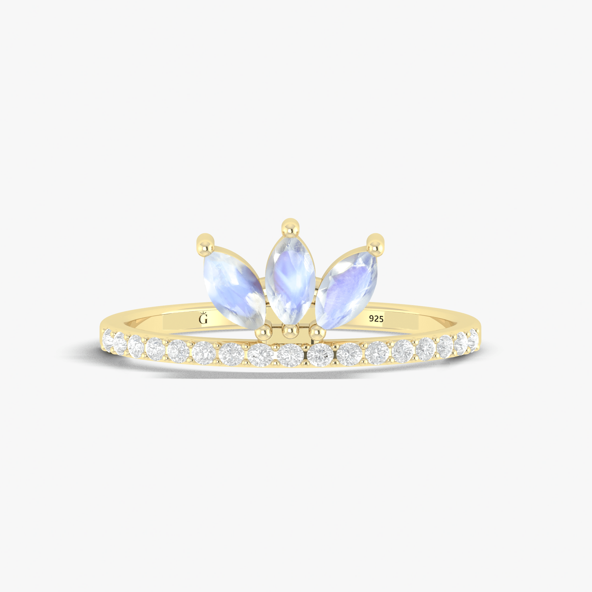 Three Stone Natural Moonstone & White Zircon Half Eternity Ring - Goodstone Jewels