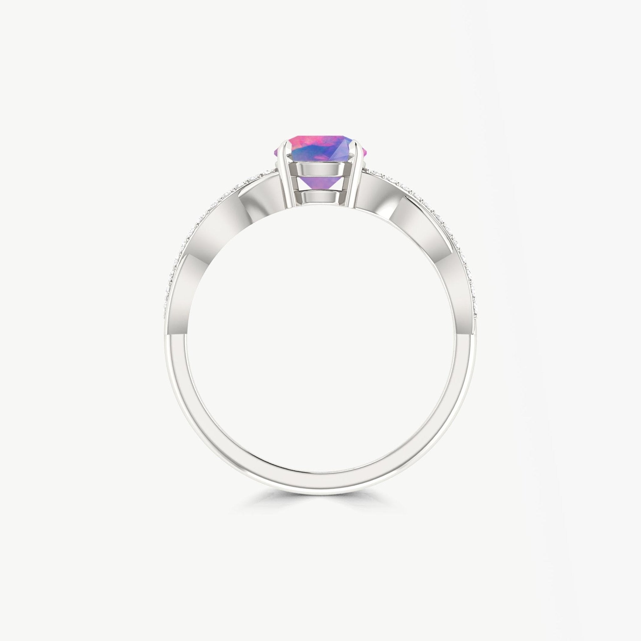 Tiny round Black fire Ethiopian opal Engagement ring - Goodstone Jewels