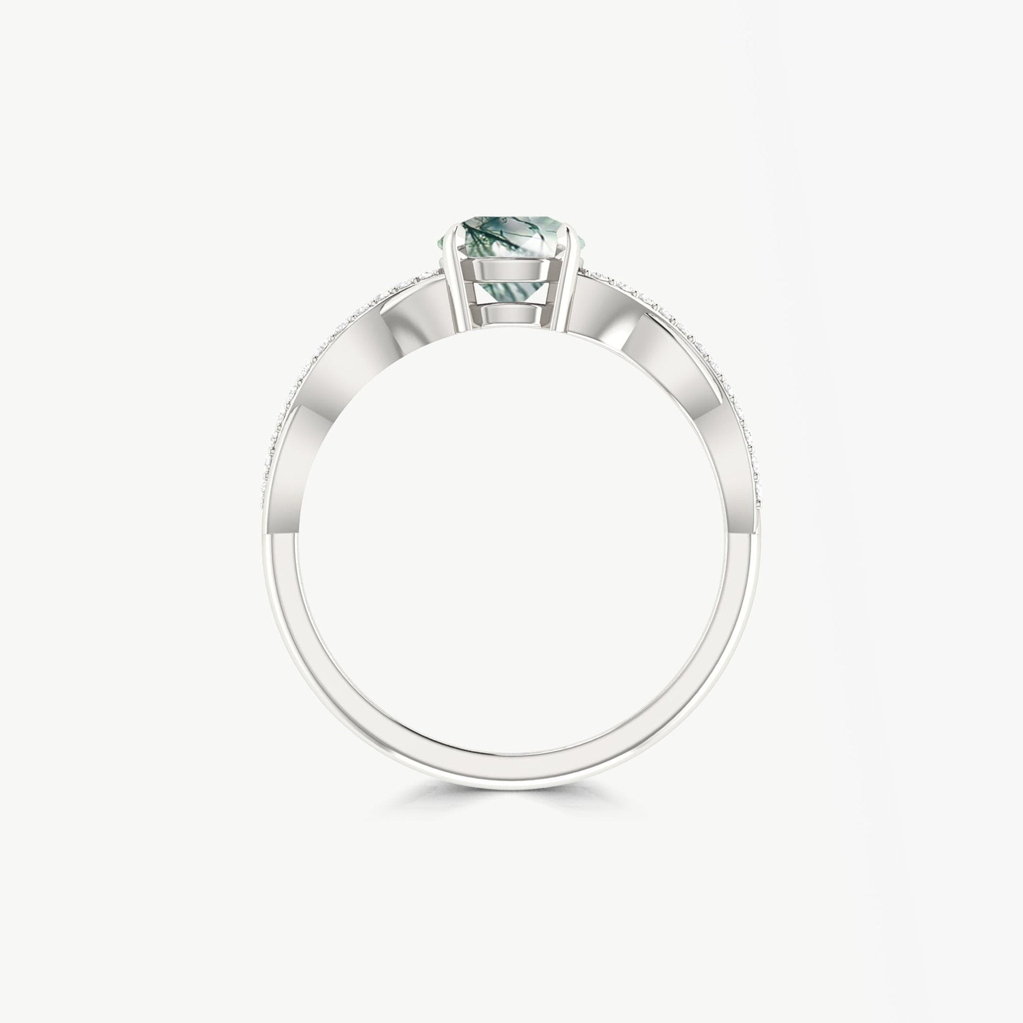 Tiny Round Moss Agate 18K Gold vermail or Silver Wedding ring - Goodstone Jewels
