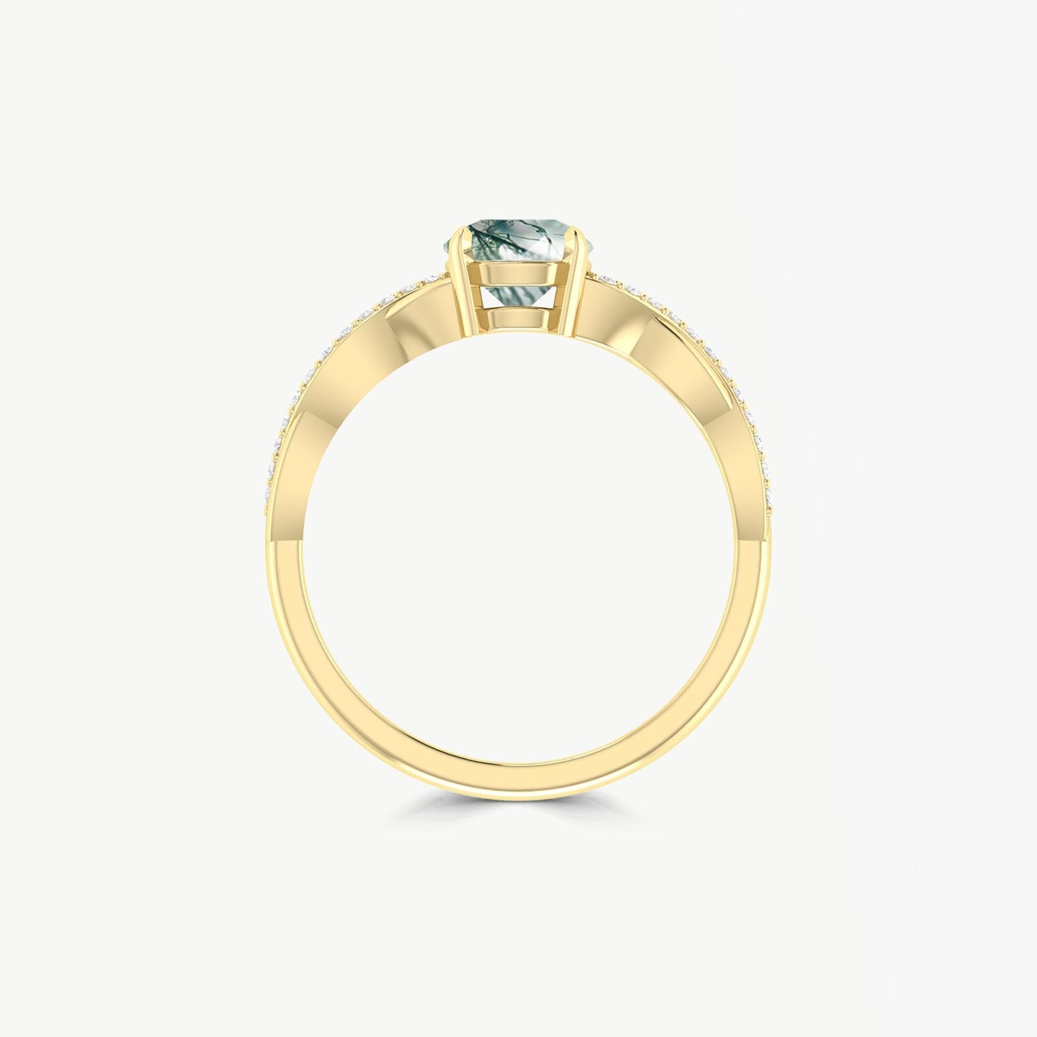 Tiny Round Moss Agate 18K Gold vermail or Silver Wedding ring - Goodstone Jewels