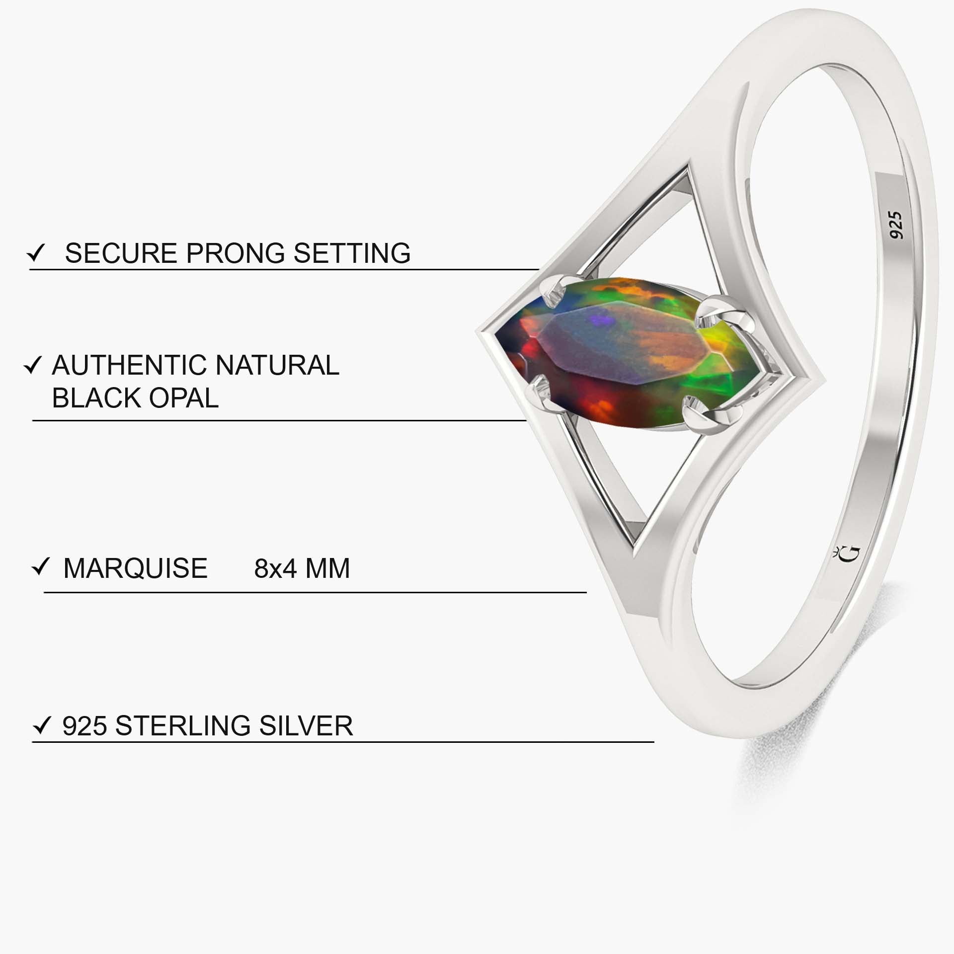 Unique fire Marquise Black Shape opal wedding ring - Goodstone Jewels