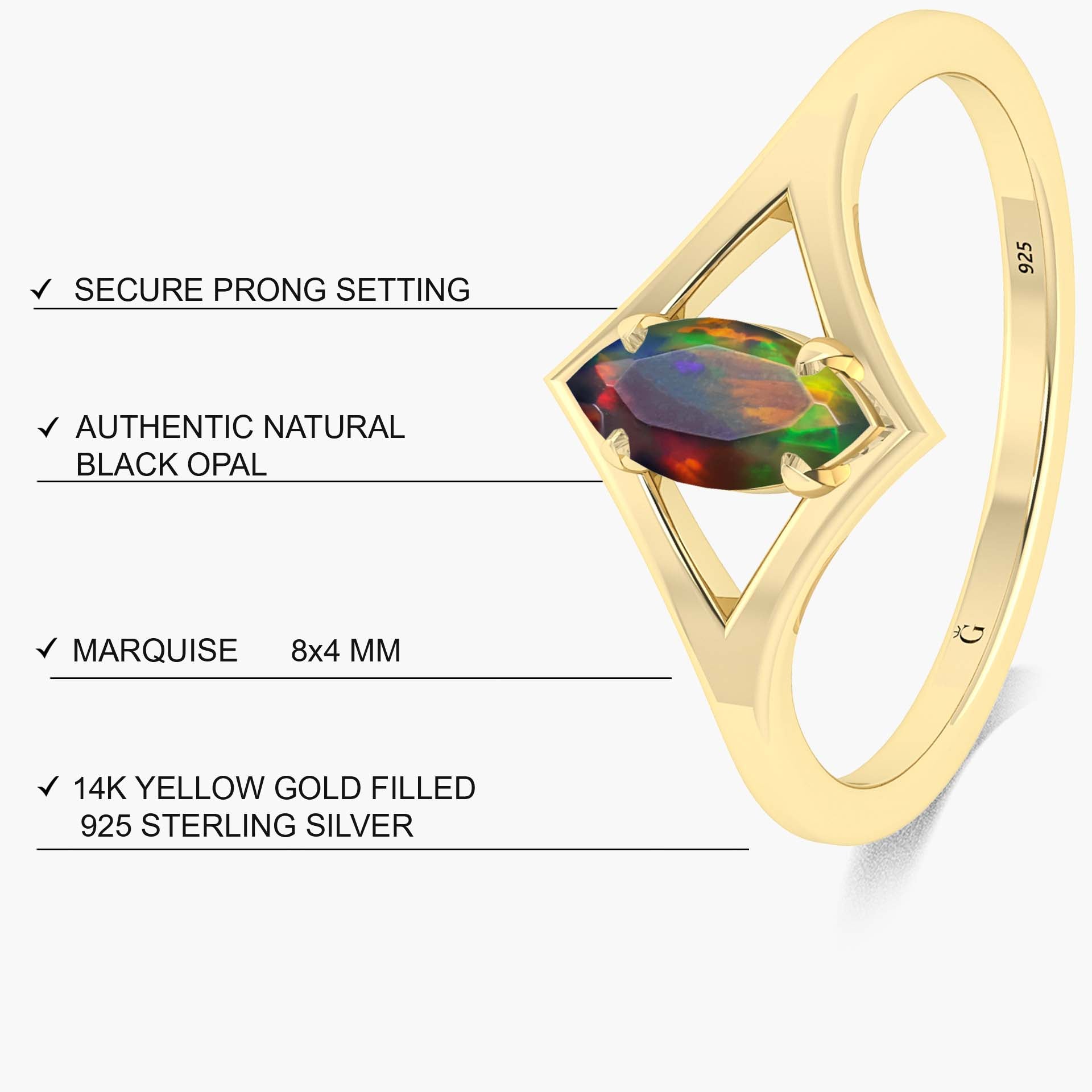Unique fire Marquise Black Shape opal wedding ring - Goodstone Jewels