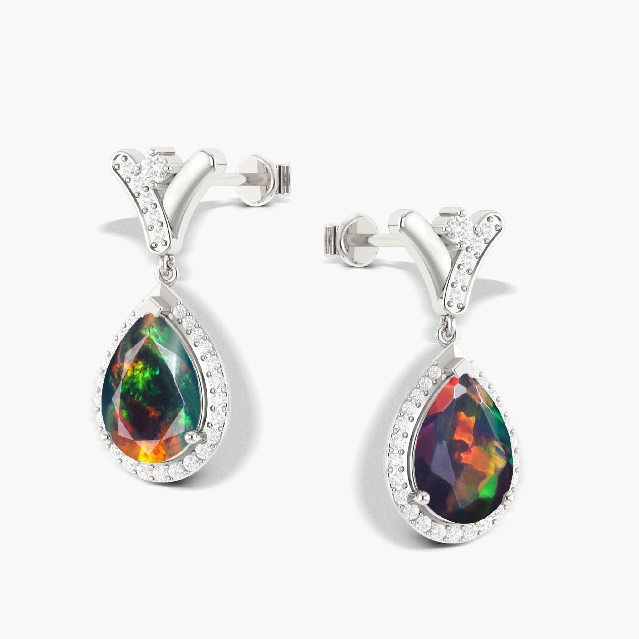 'V' Shape Style Natural Black Opal Drop Earrings with Push Back - Goodstone Jewels